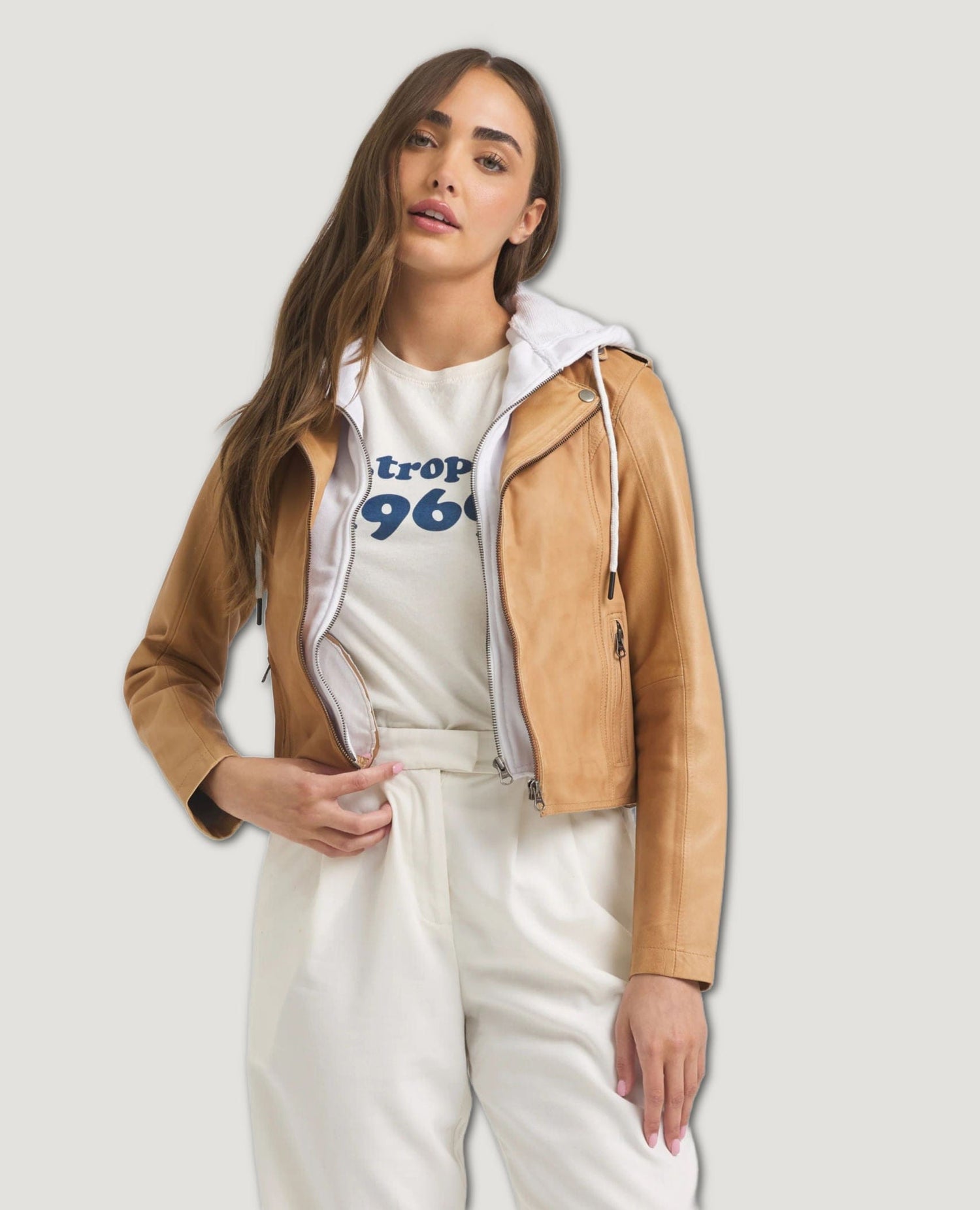 Molly Washed Leather Jacket Au Lait
