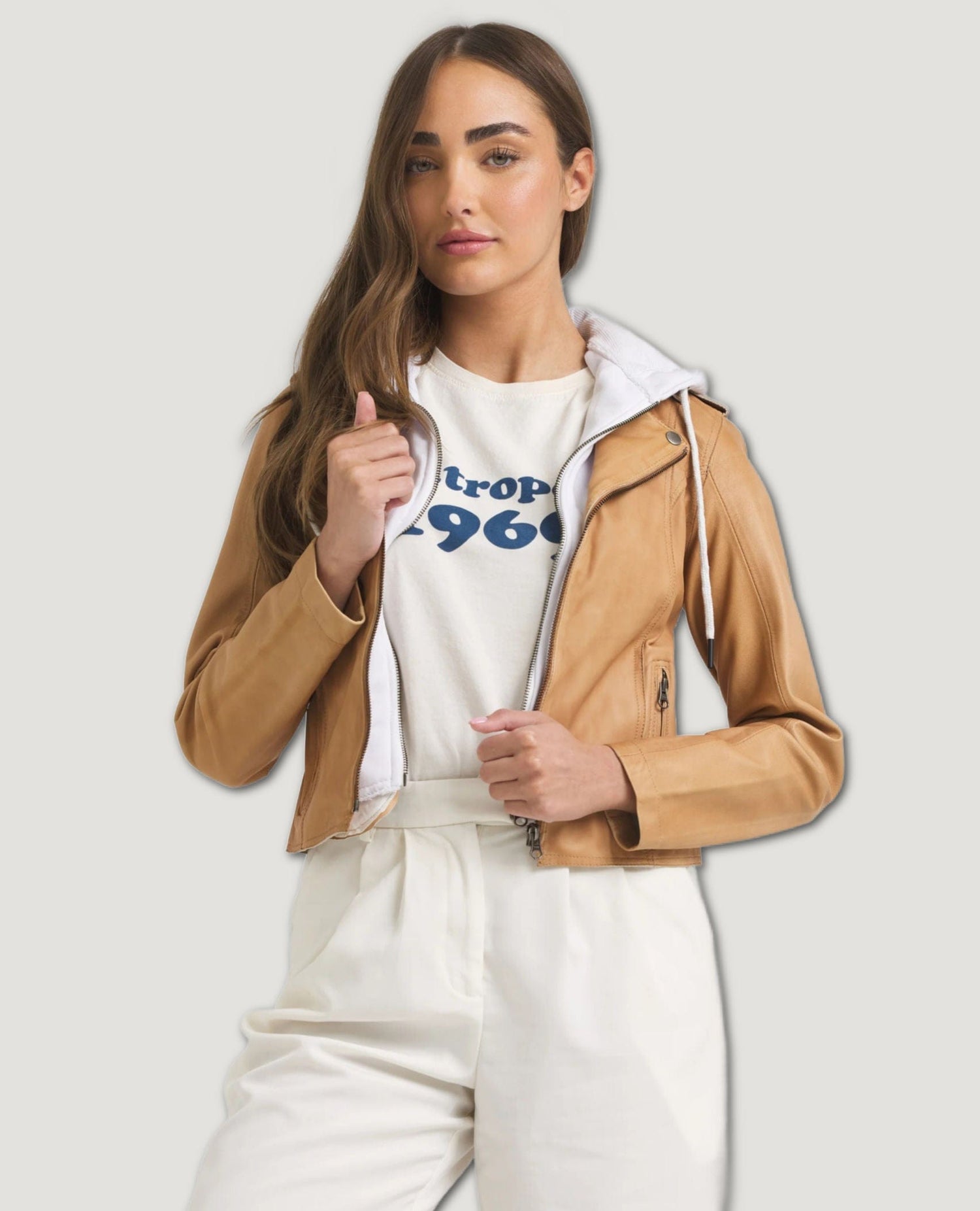 Molly Washed Leather Jacket Au Lait