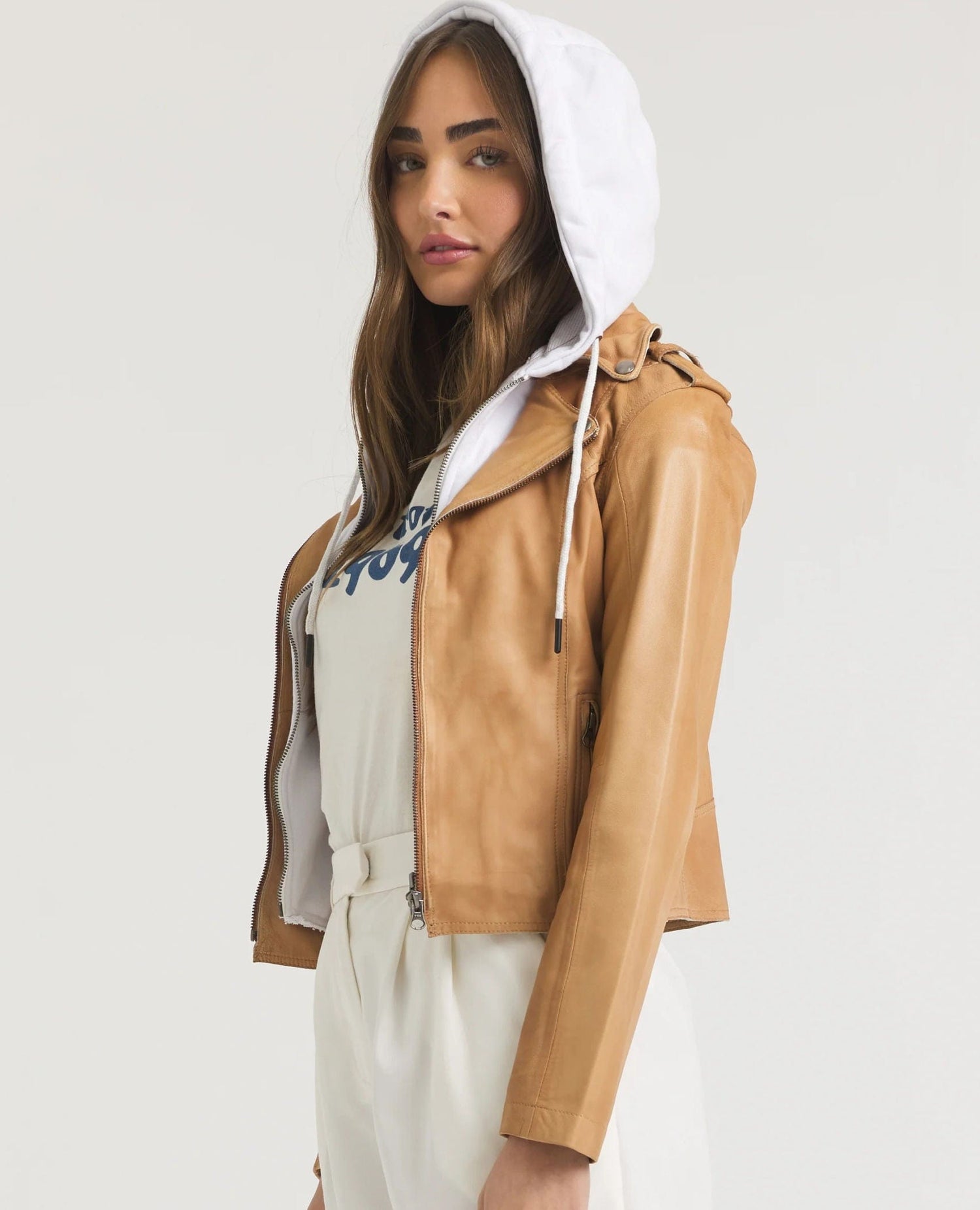 Molly Washable Leather Jacket Au Lait