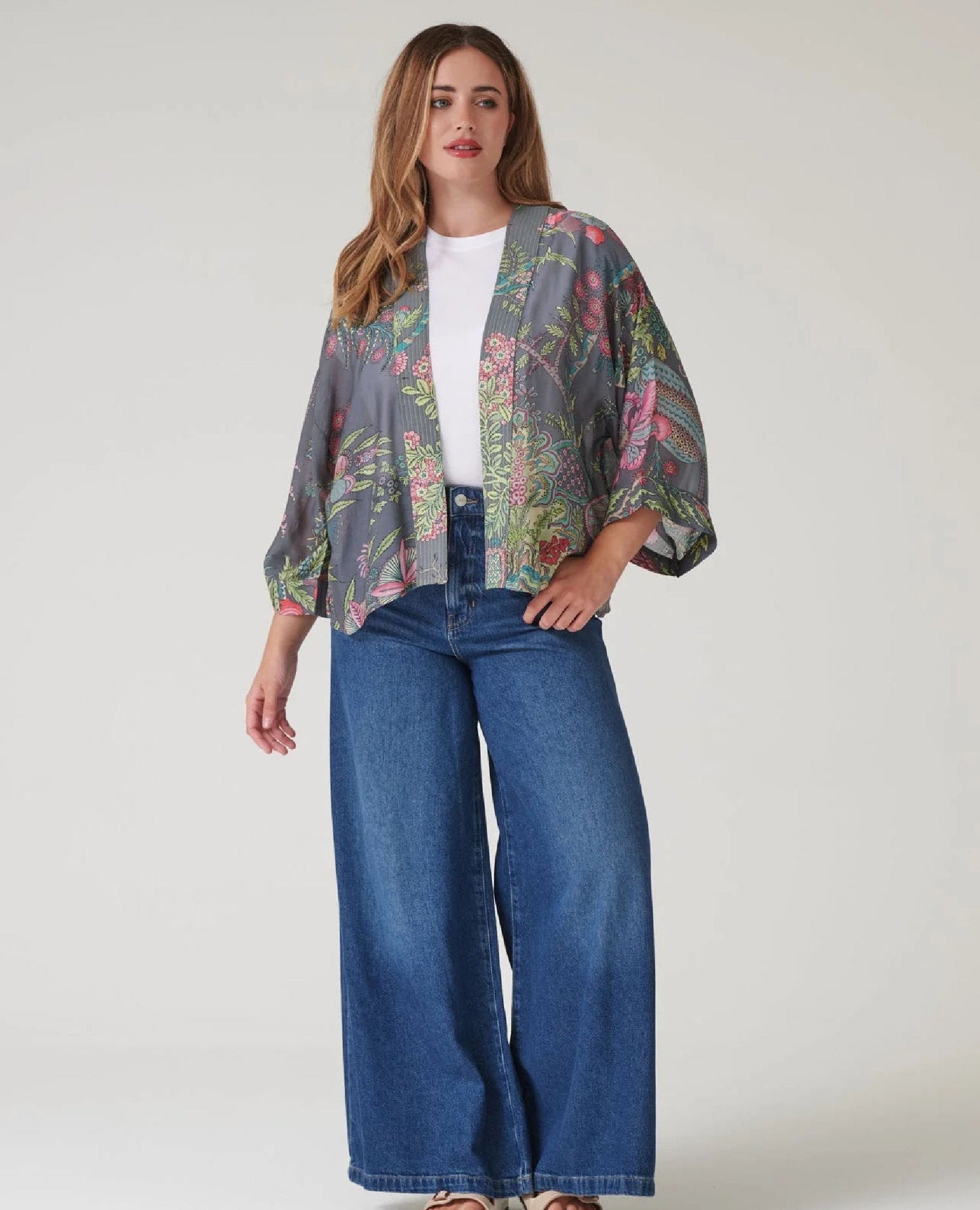 One Hundred Stars Boho Garden Grey Kimono