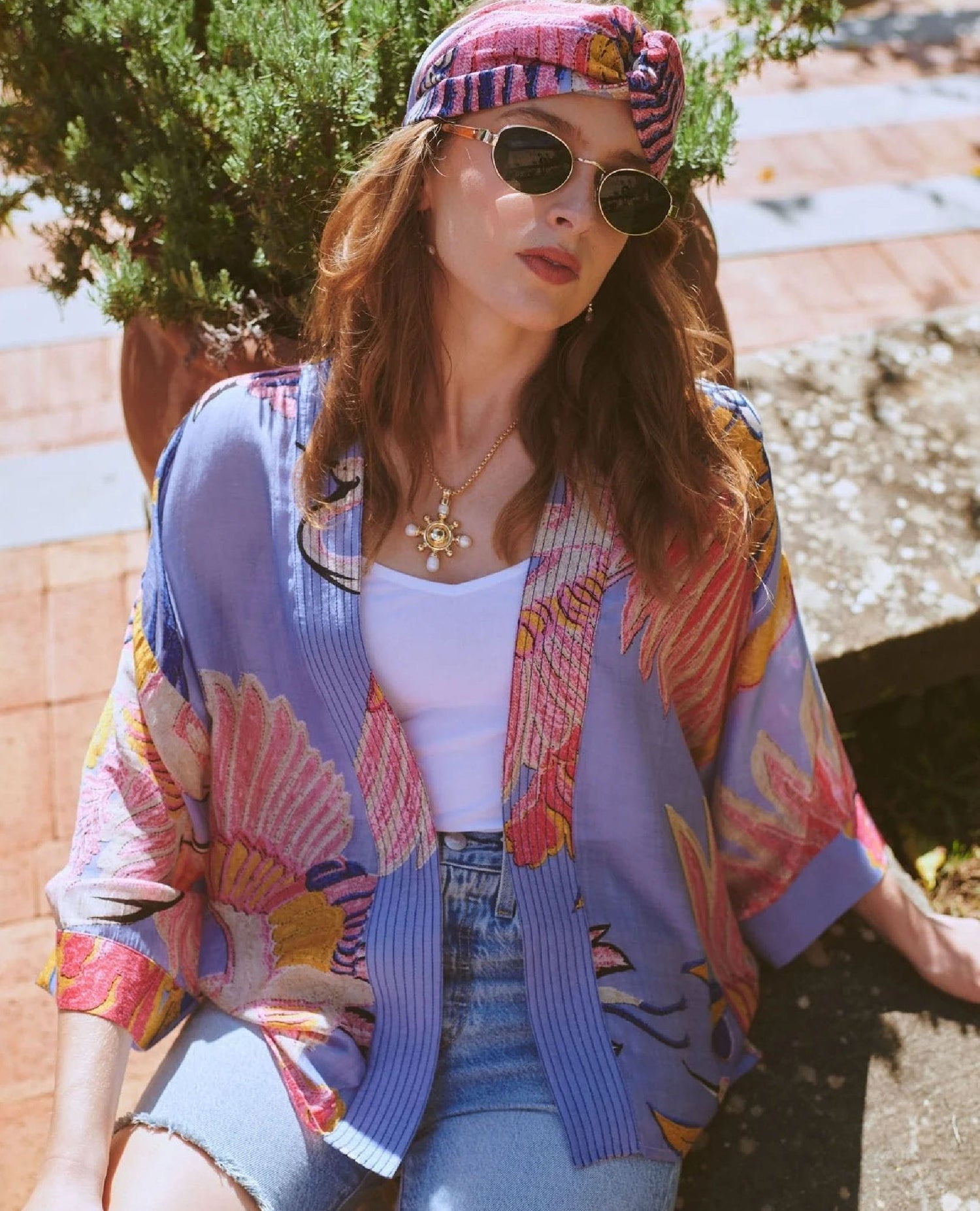 One Hundred Stars Crane Periwinkle Kimono