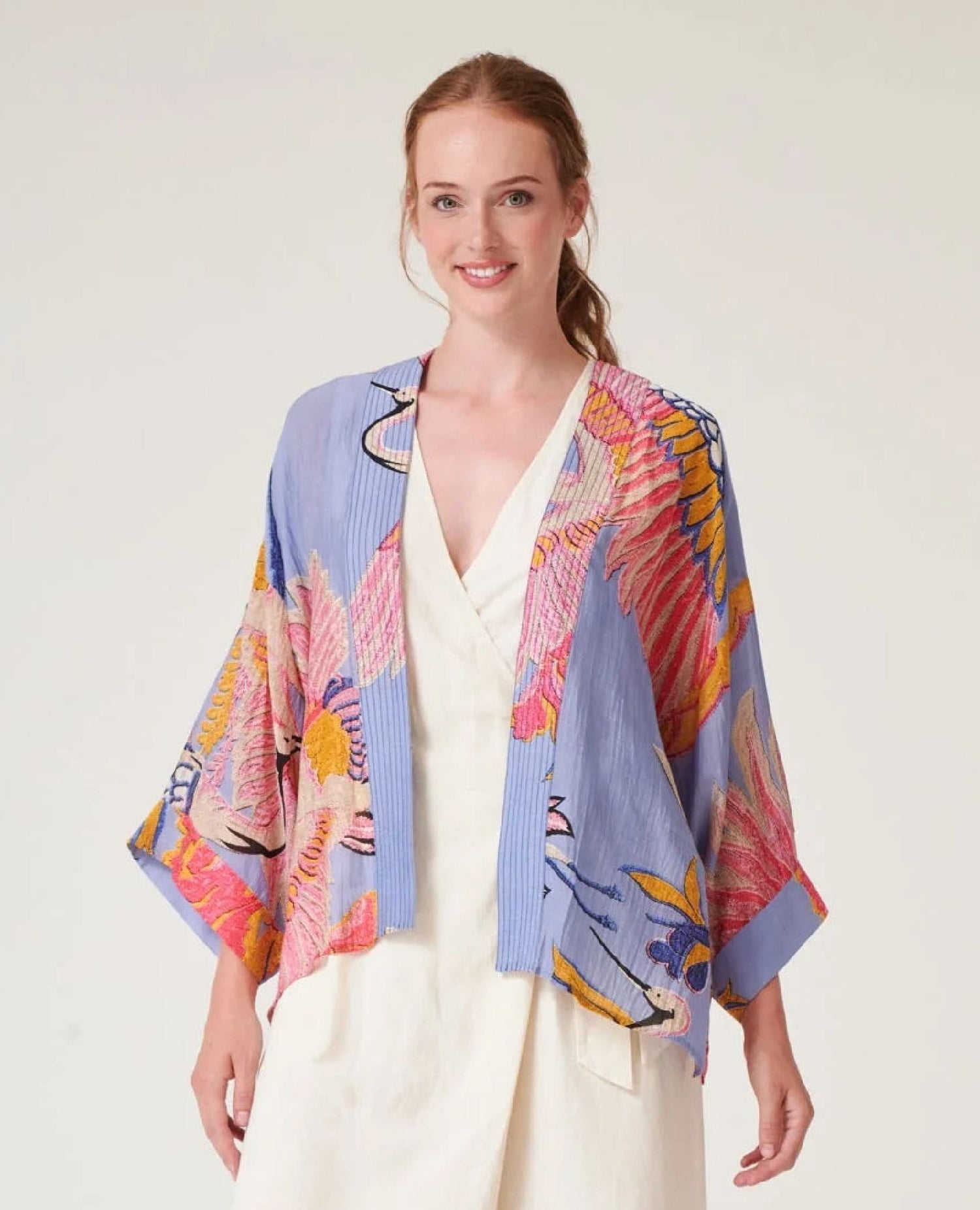 One Hundred Stars Crane Periwinkle Kimono