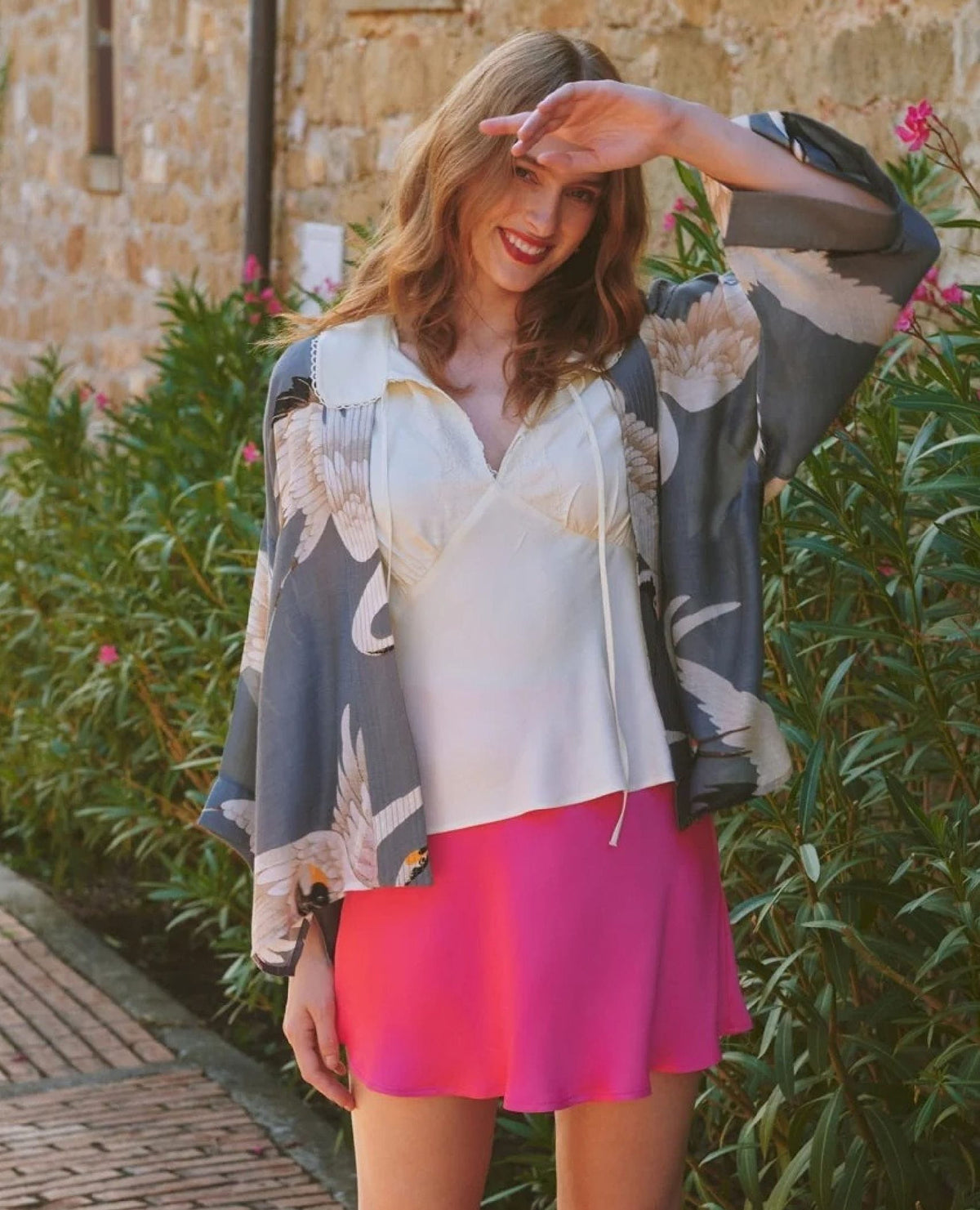 Grey Stork Short Kimono