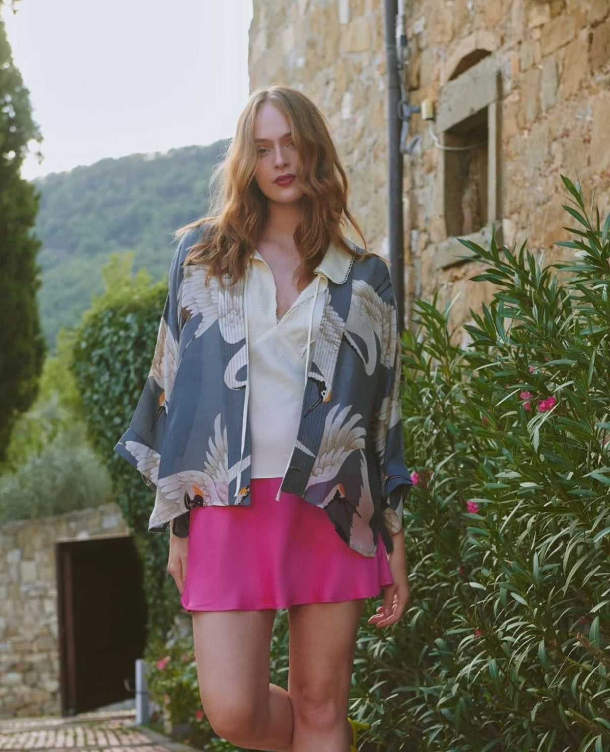 Grey Stork Short Kimono