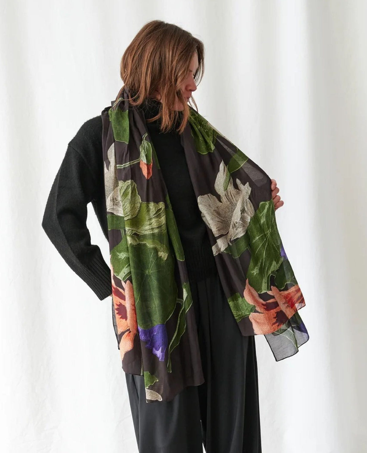 Black Floral Nasturtium Scarf