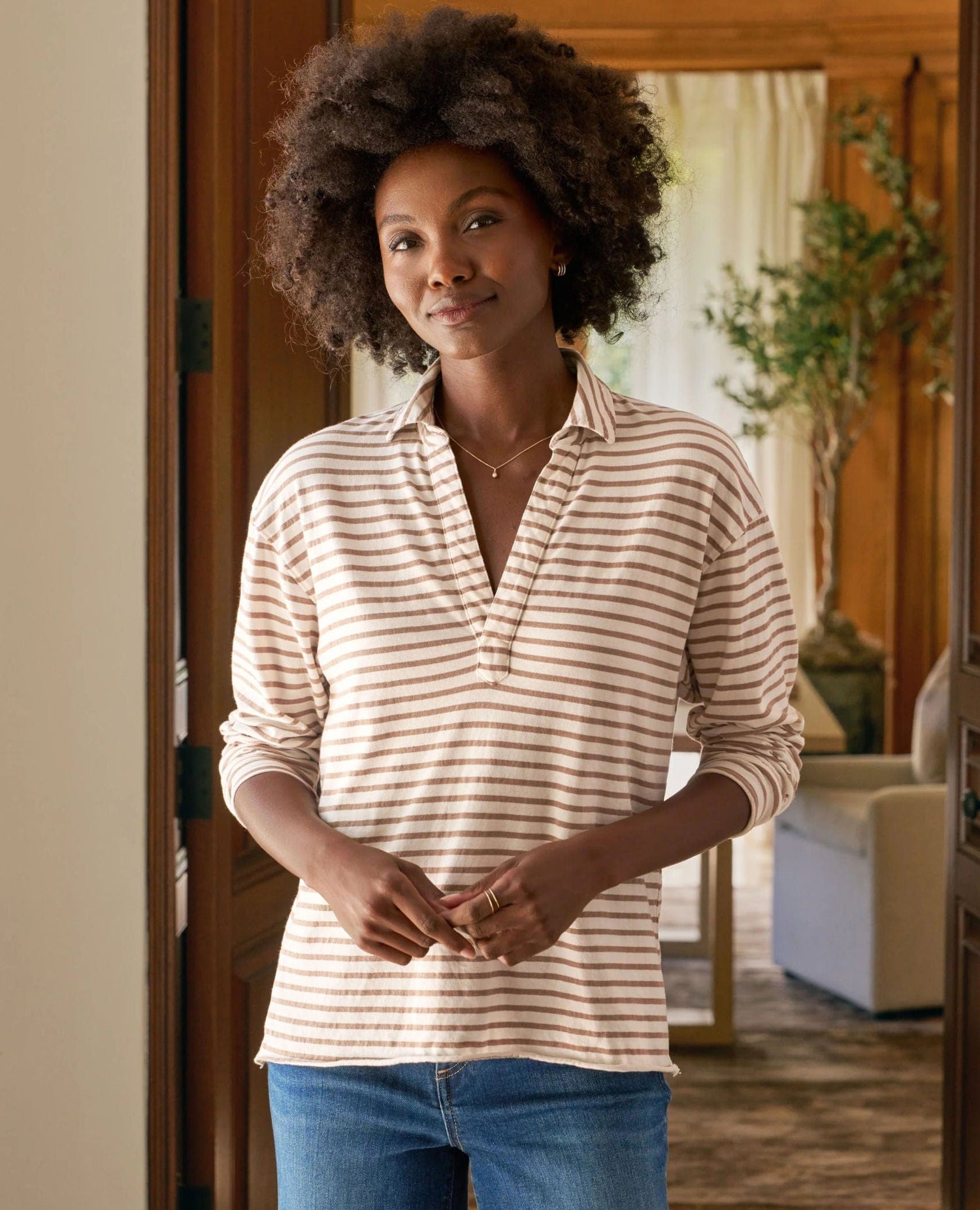 Patrick Popover Vintage White and Camel Stripe