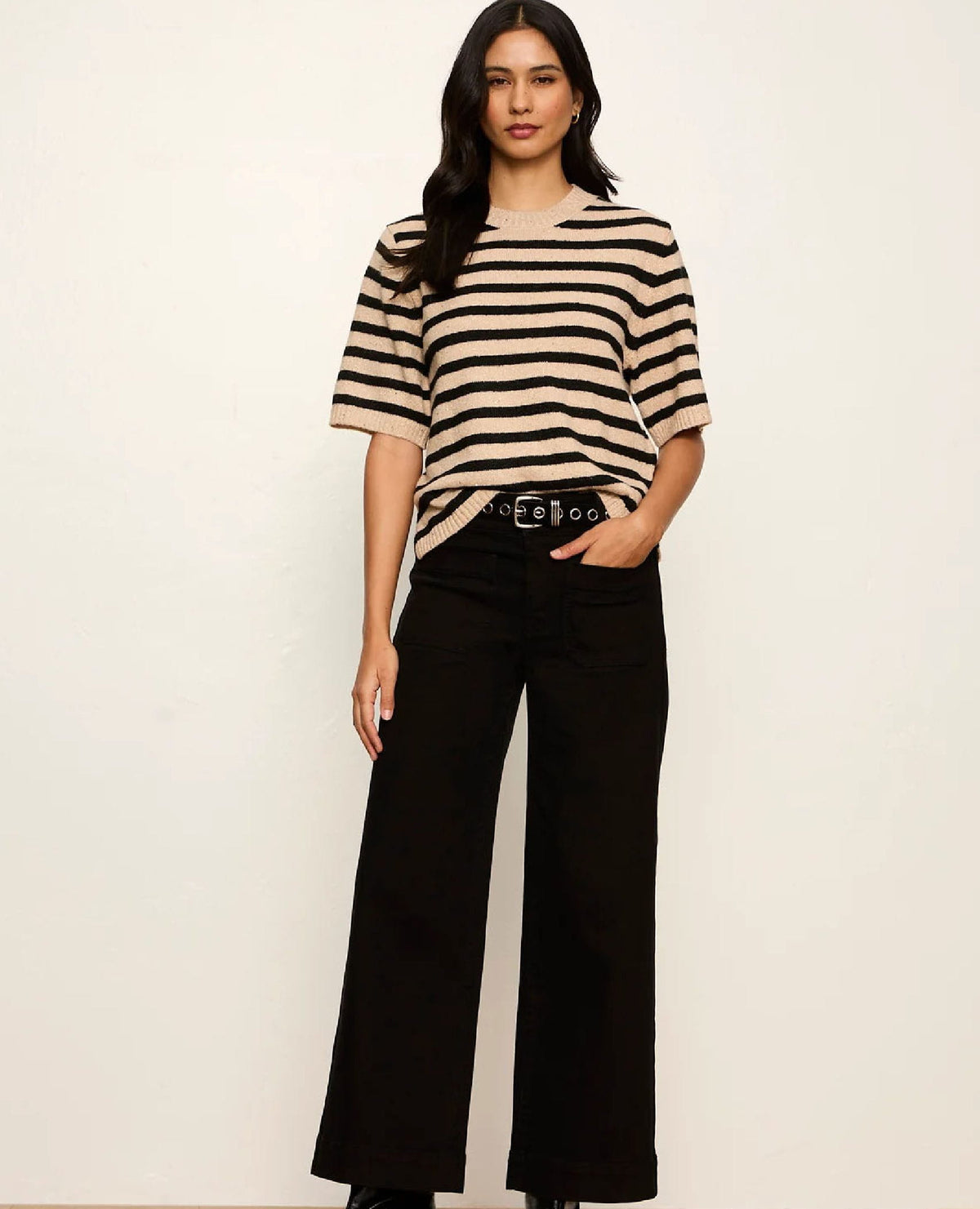 Perfect Sequin Stripe Sweater Tee Hazelnut