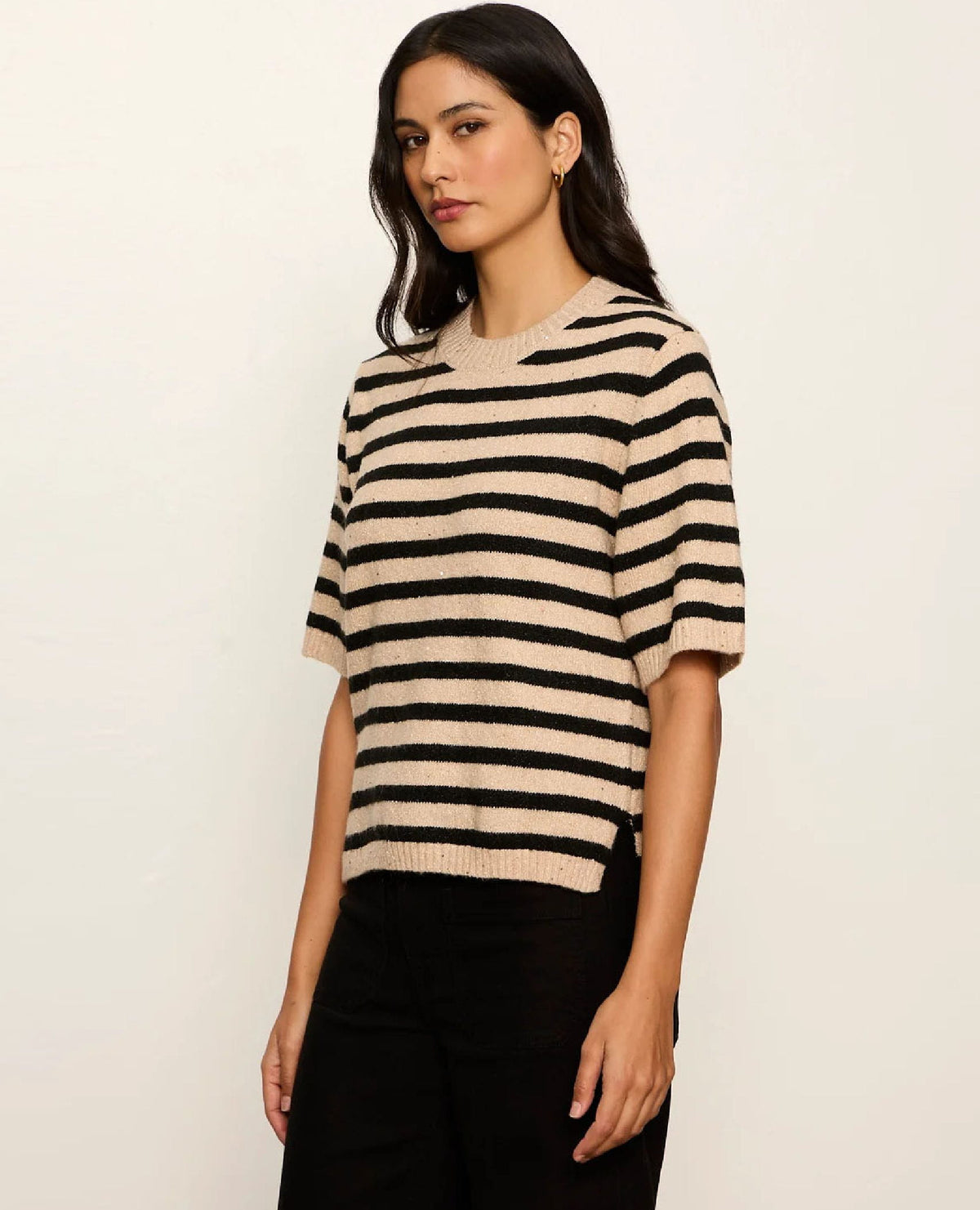 Perfect Sequin Stripe Sweater Tee Hazelnut