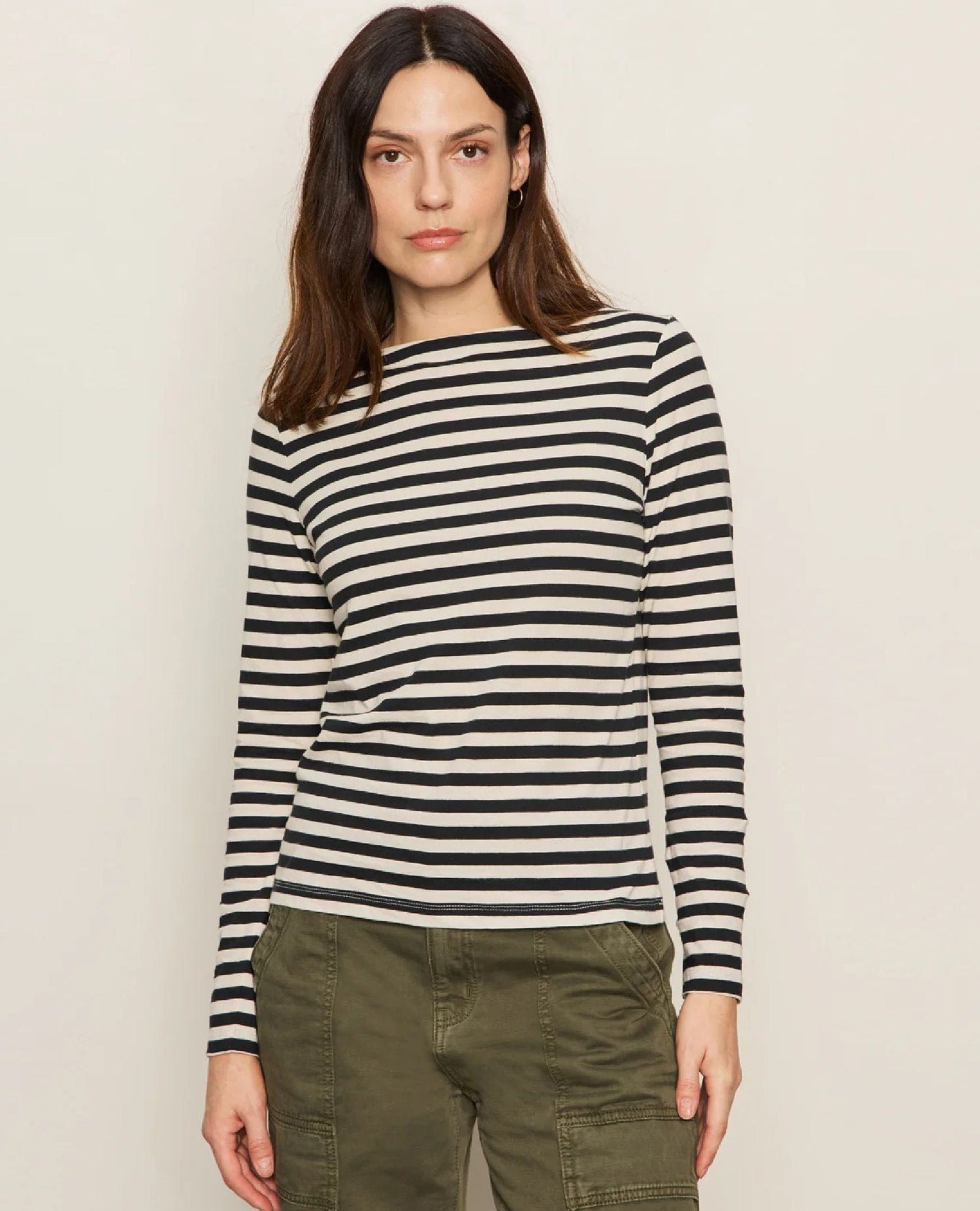 Boatneck Long Sleeve Black Stripe