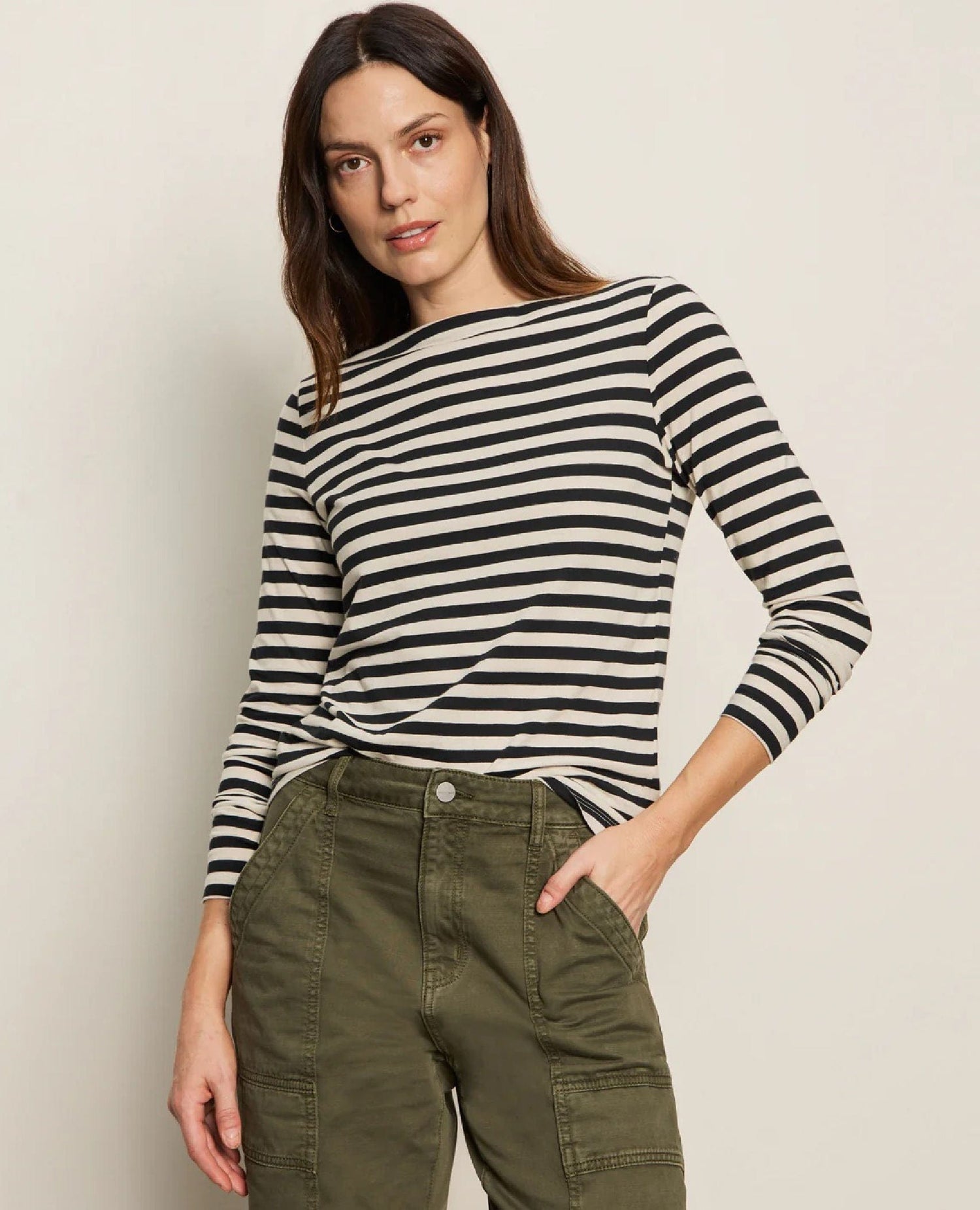 Boatneck Long Sleeve Black Stripe