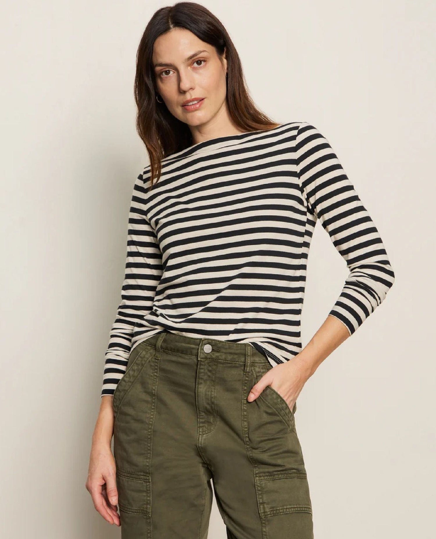 Boatneck Long Sleeve Black Stripe