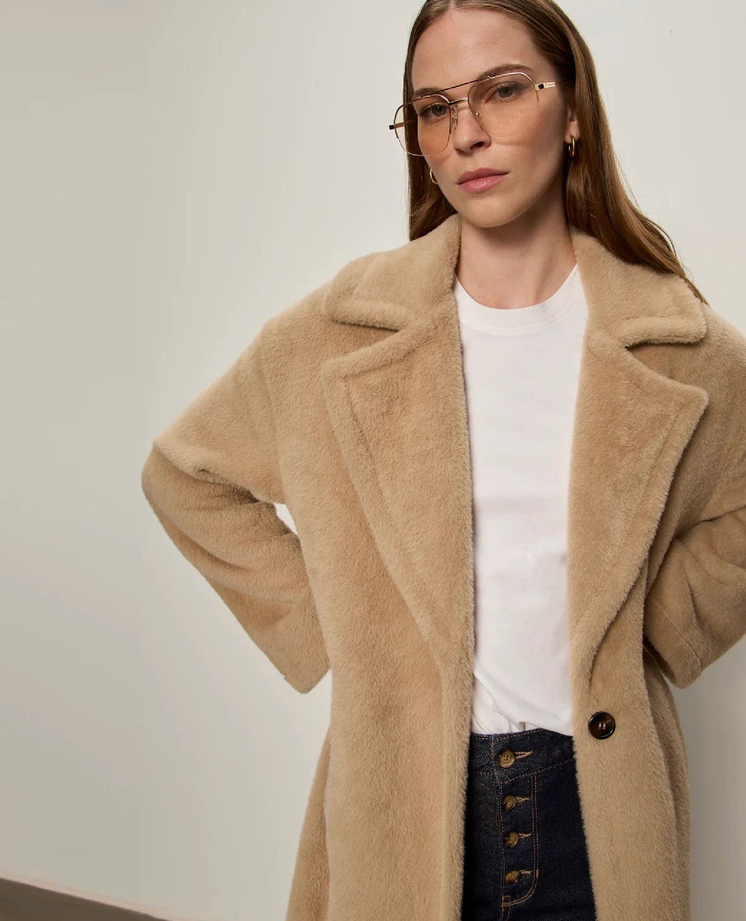 Live in Fur Coat Warm Camel