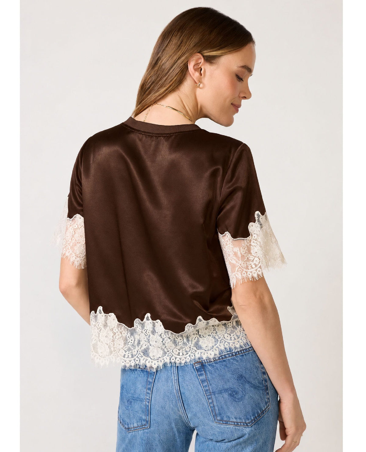 One Of A Kind Satin Lace Top Espresso