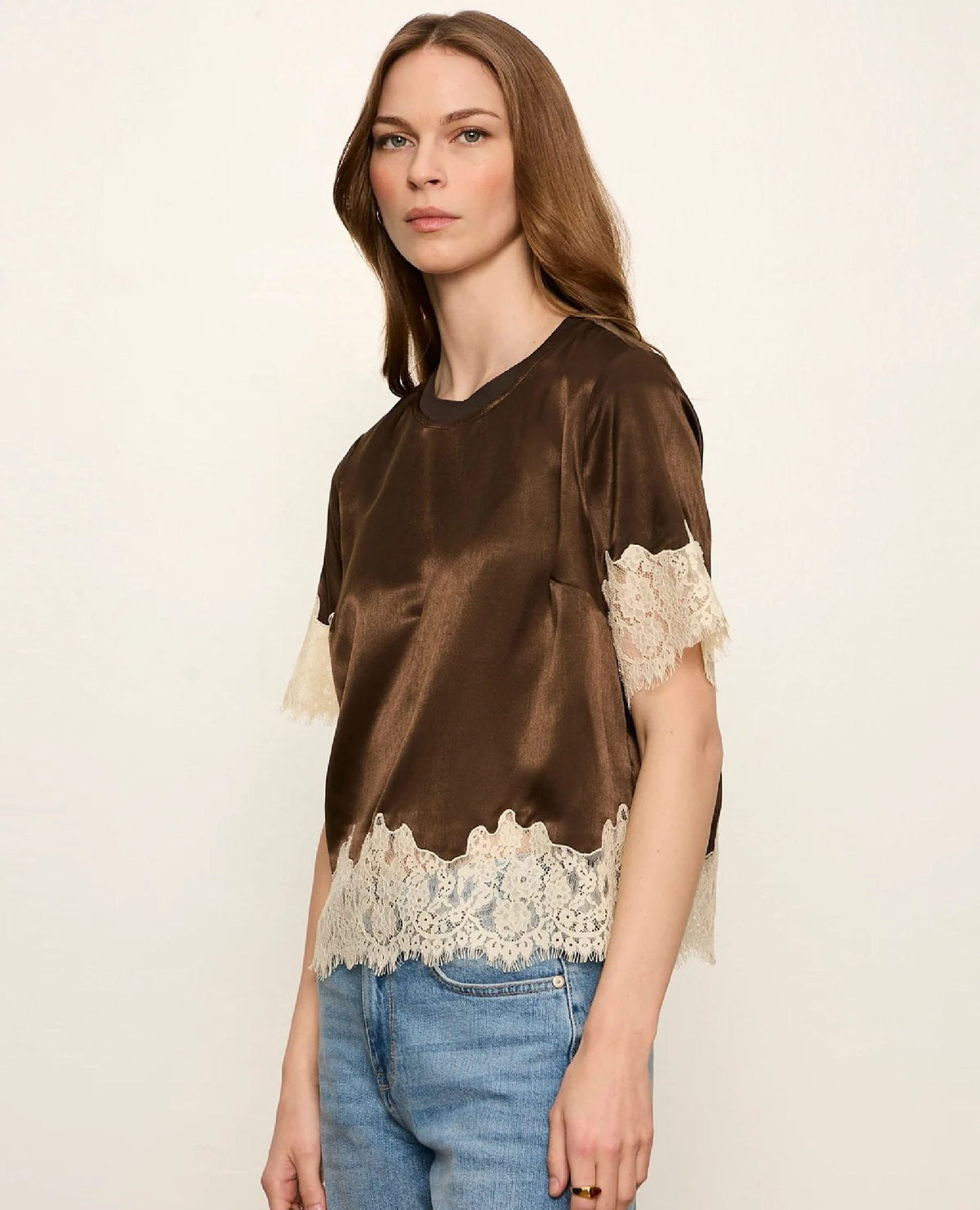 One Of A Kind Satin Lace Top Espresso