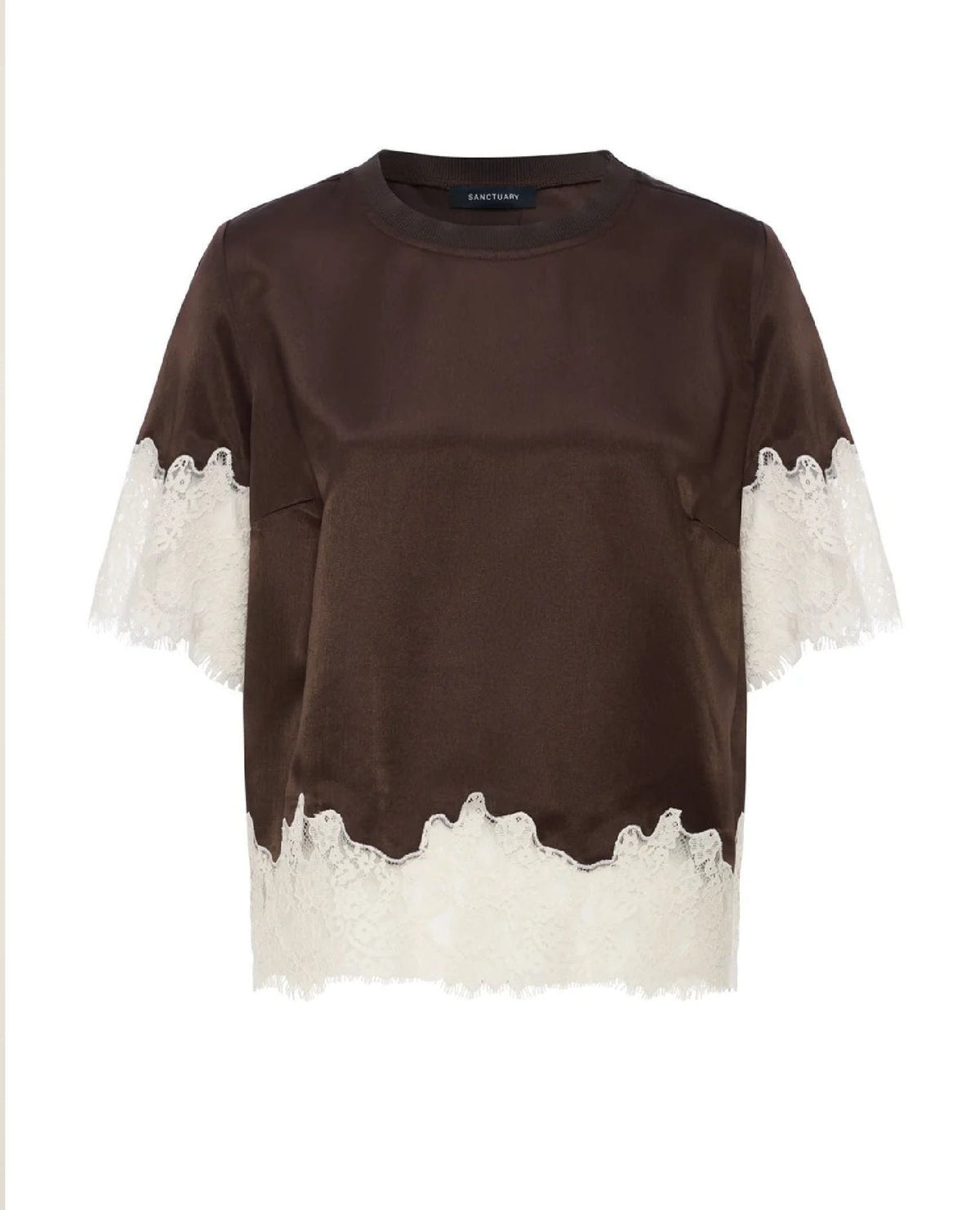 One Of A Kind Satin Lace Top Espresso