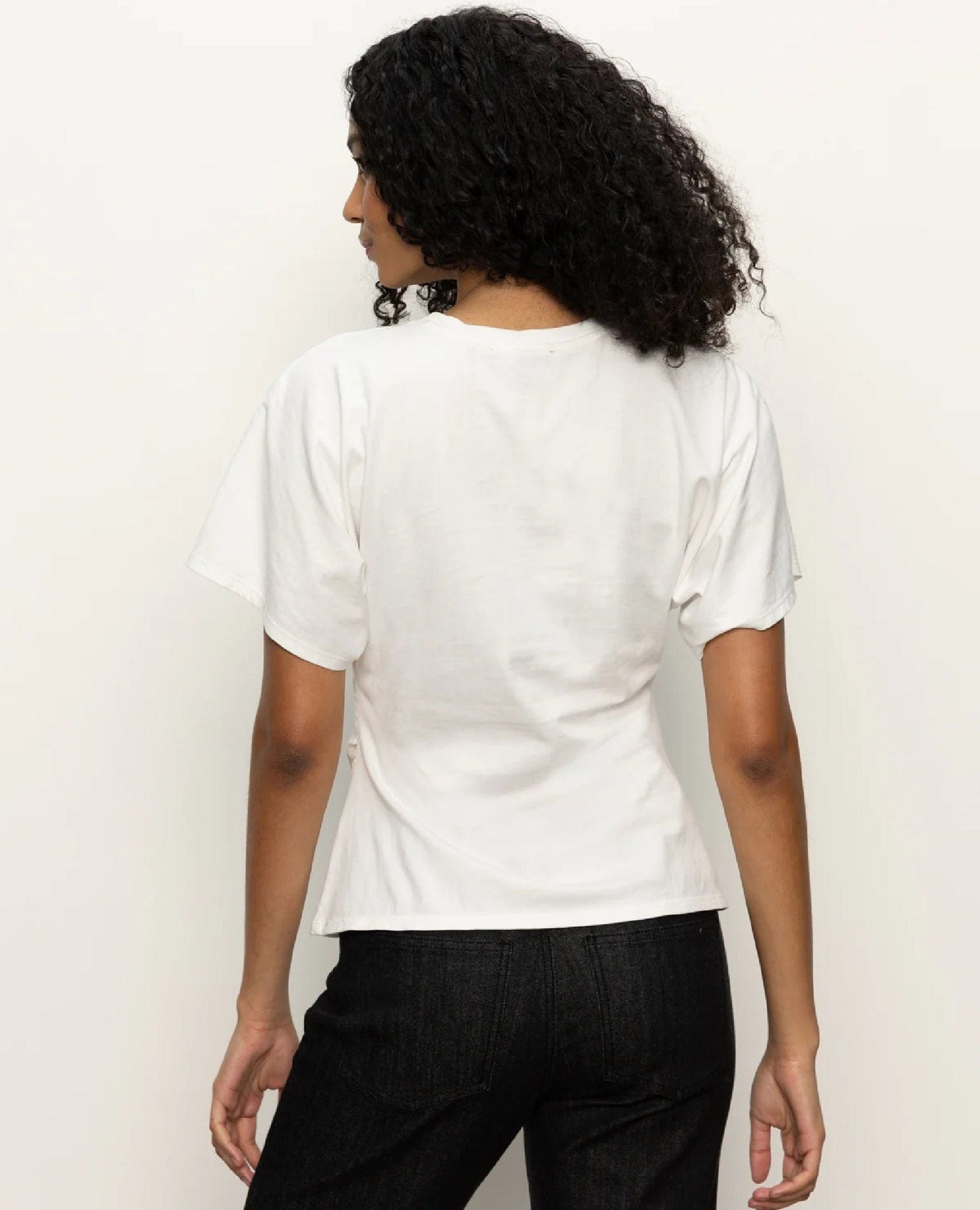 Shirred Waist Dolman Tee White