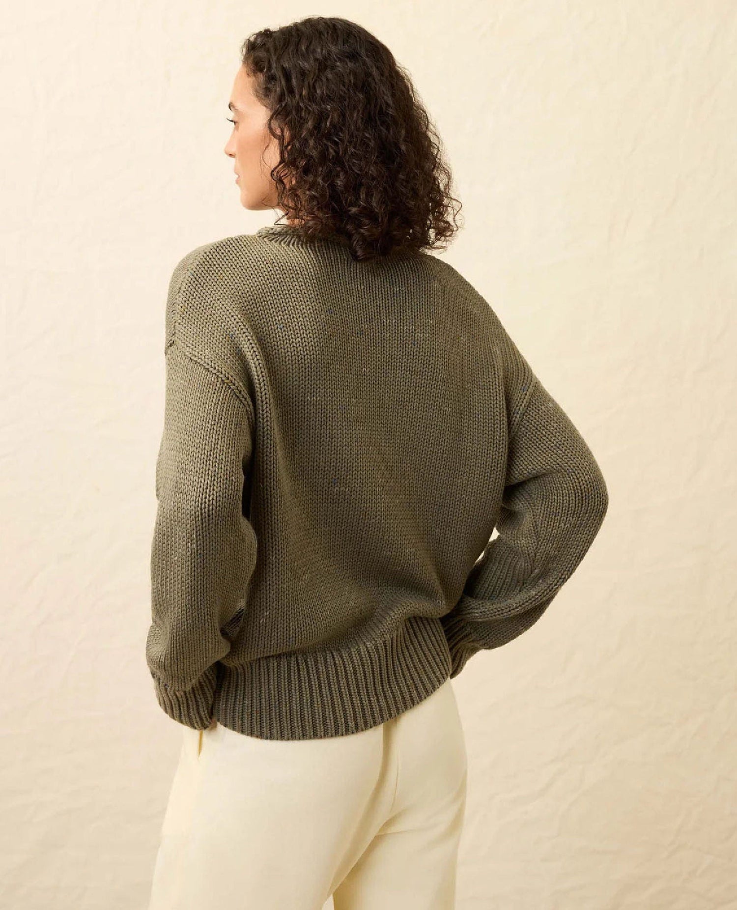 Sunwashed Cotton Roll Neck Sweater Sage