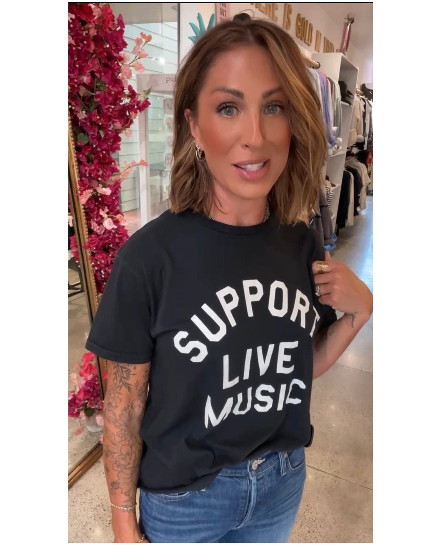 Support Live Music Cut Off Black Tee