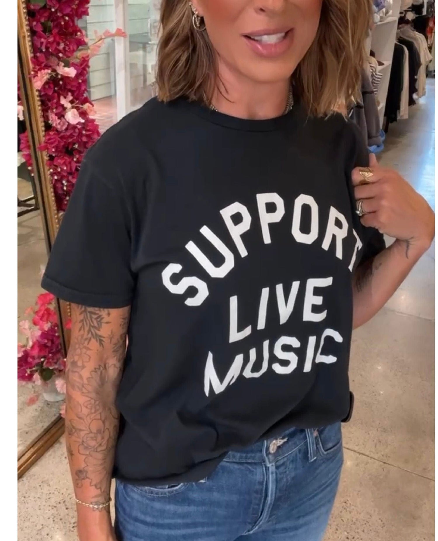 Support Live Music Cut Off Black Tee
