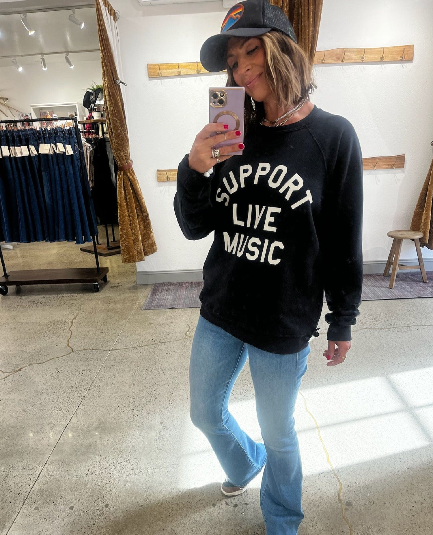 Support Live Music Sweatshirt Vintage Black