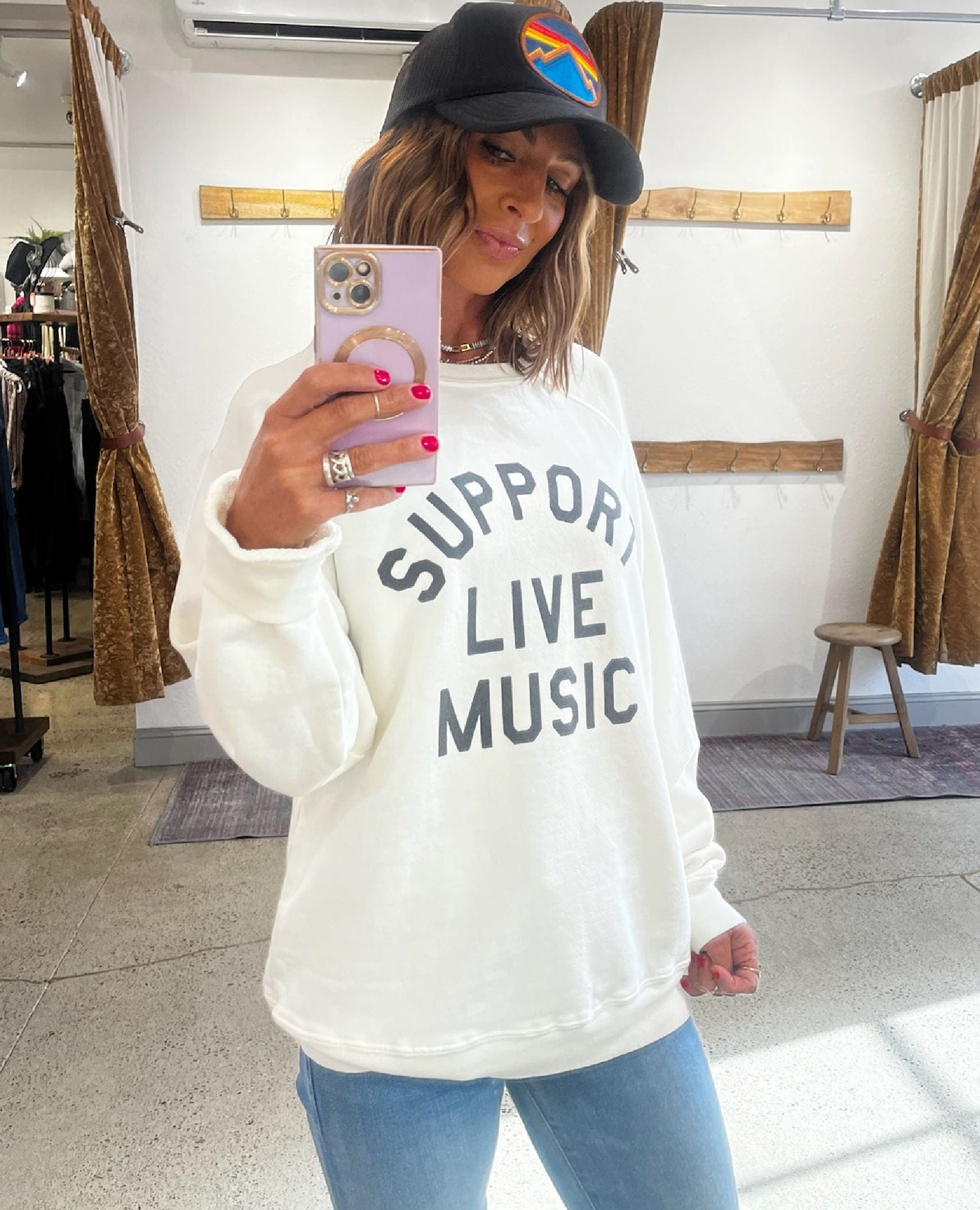 Support Live Music Sweatshirt Vintage Ivory