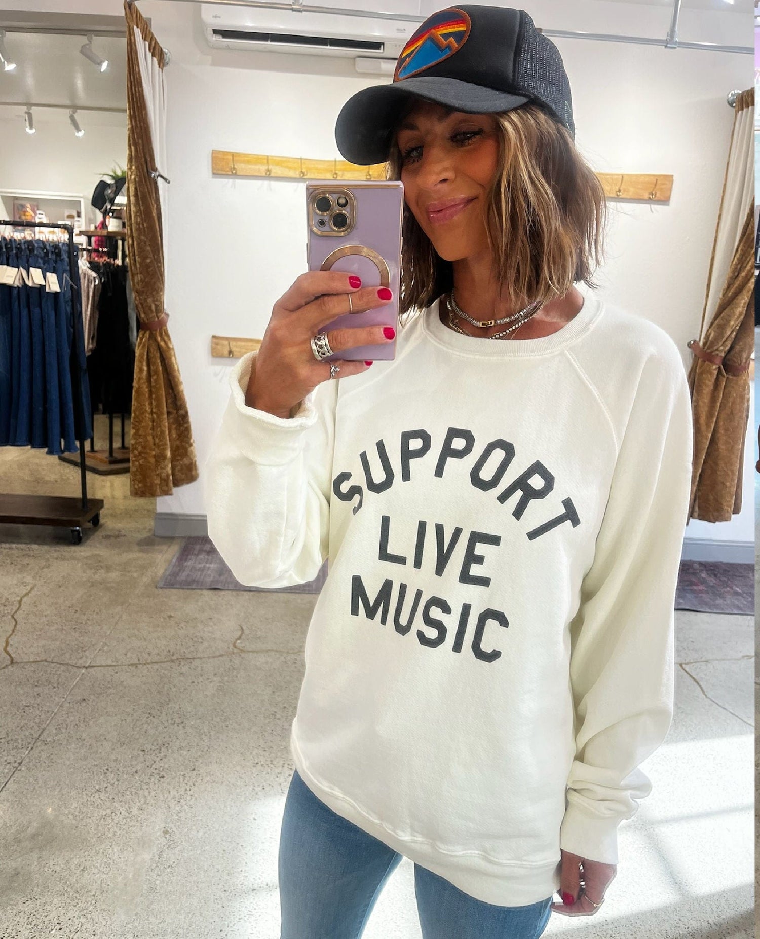 Support Live Music Sweatshirt Vintage Ivory