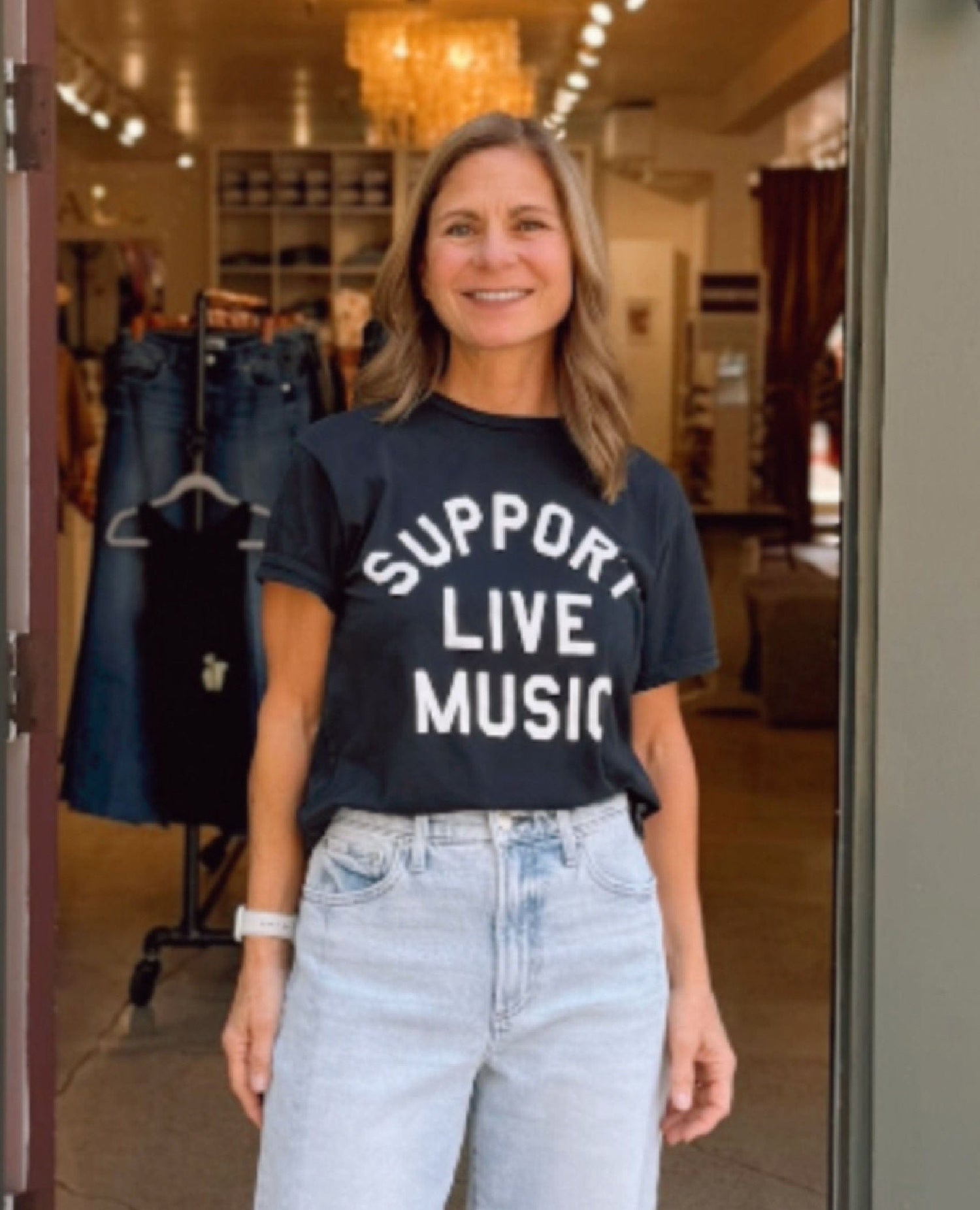 Support Live Music Vintage Black Tee