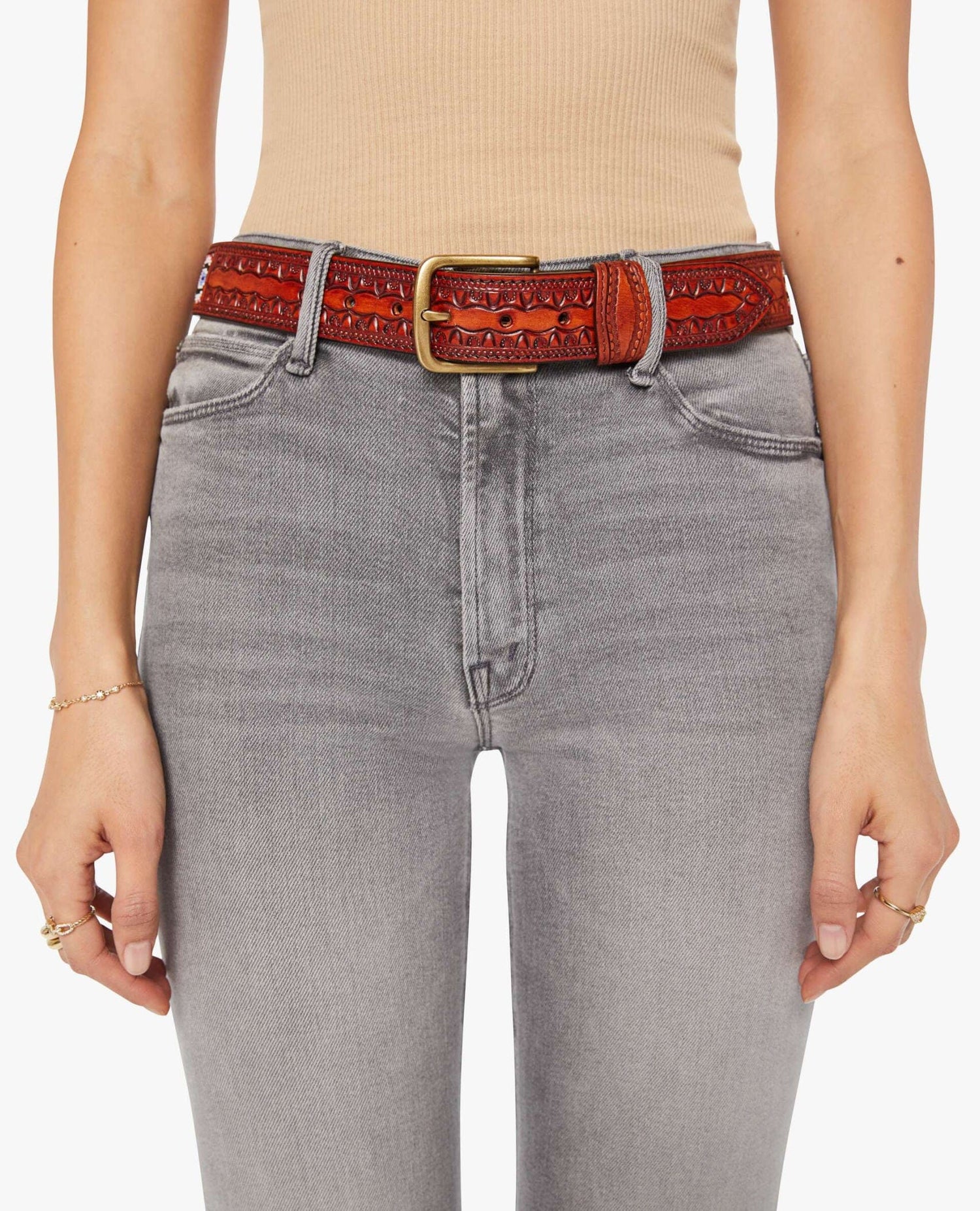 The Eye Opener Beaded Leather Belt Brown