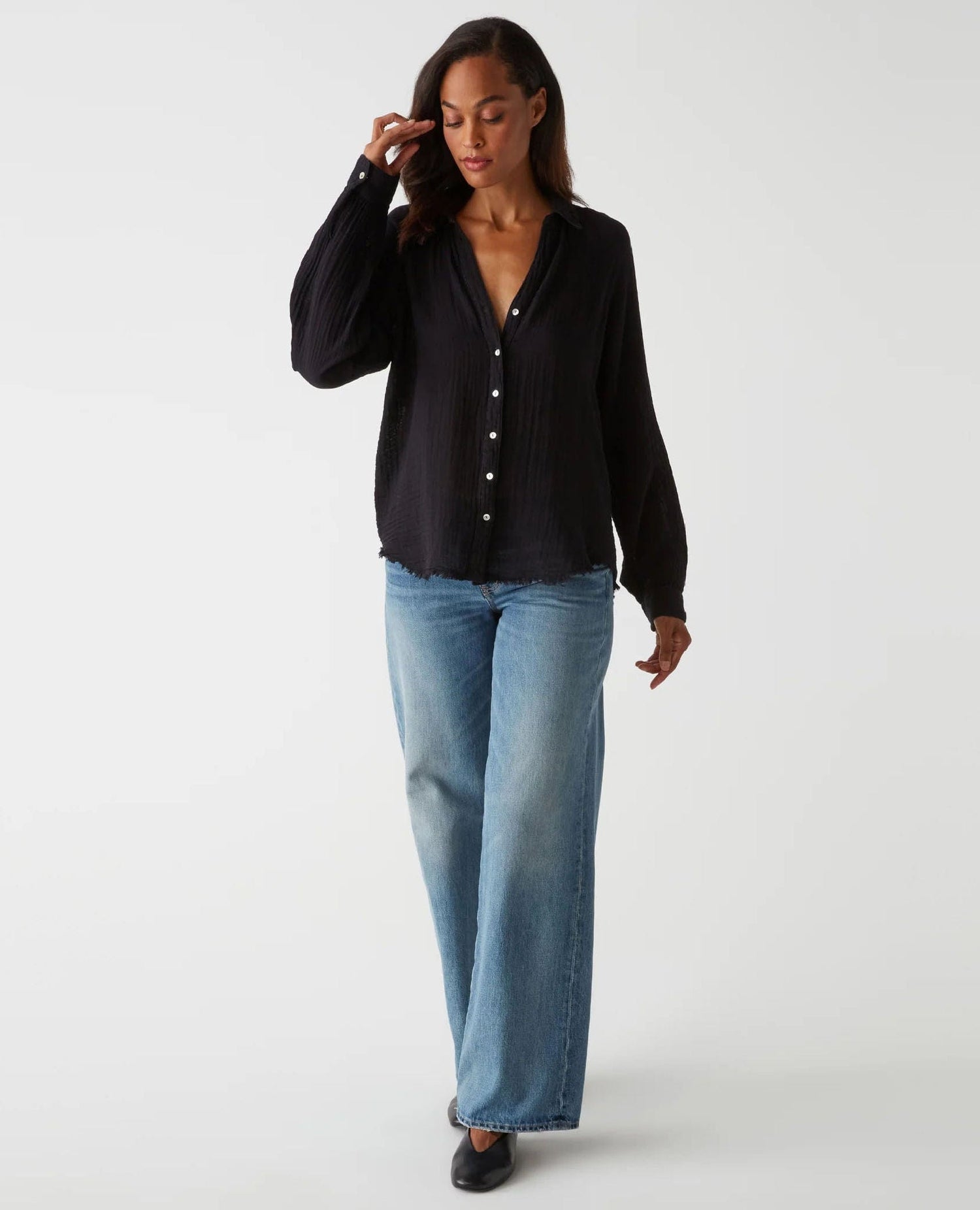 Toni Gauze Button Down Shirt Black