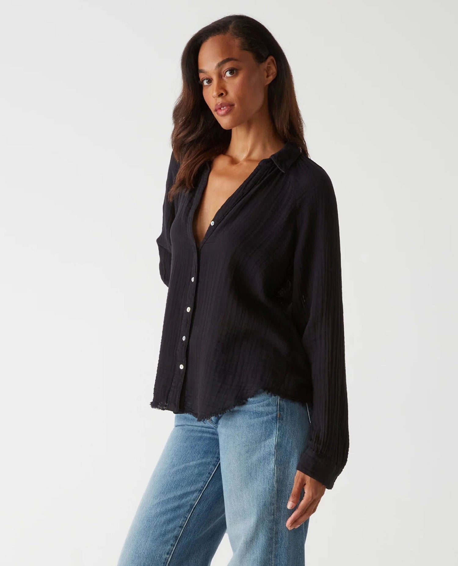 Toni Gauze Button Down Shirt Black