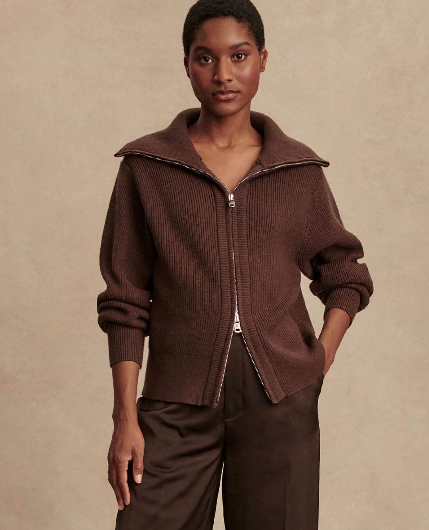 Varley Enrico Knit Jacket Coffee