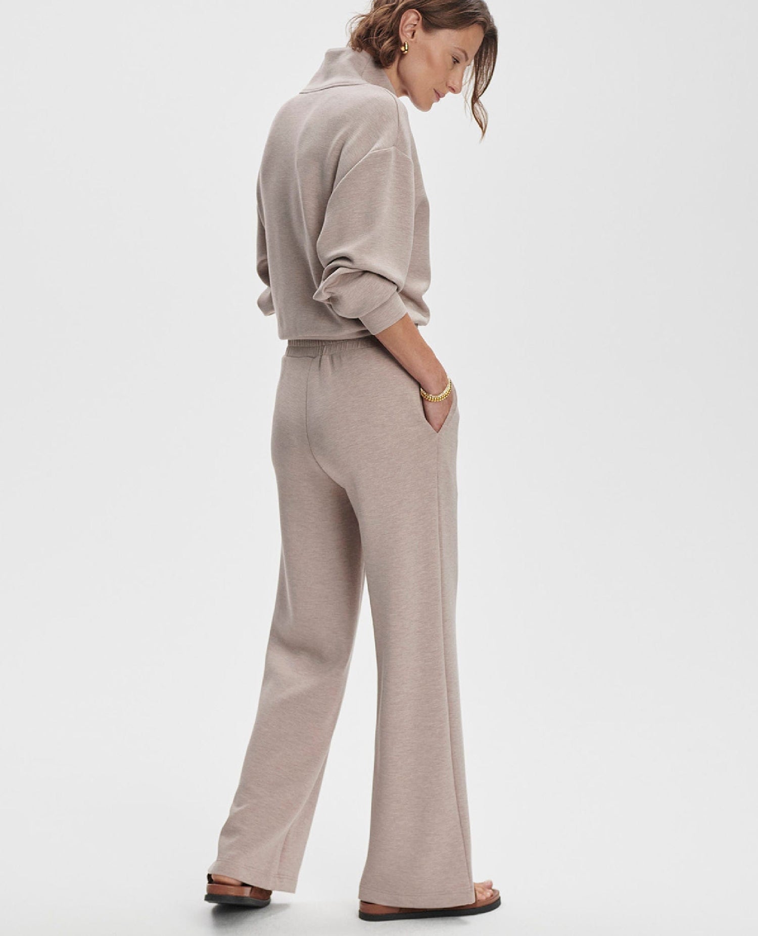 Varley Wide Leg Pant 30 Taupe Marl