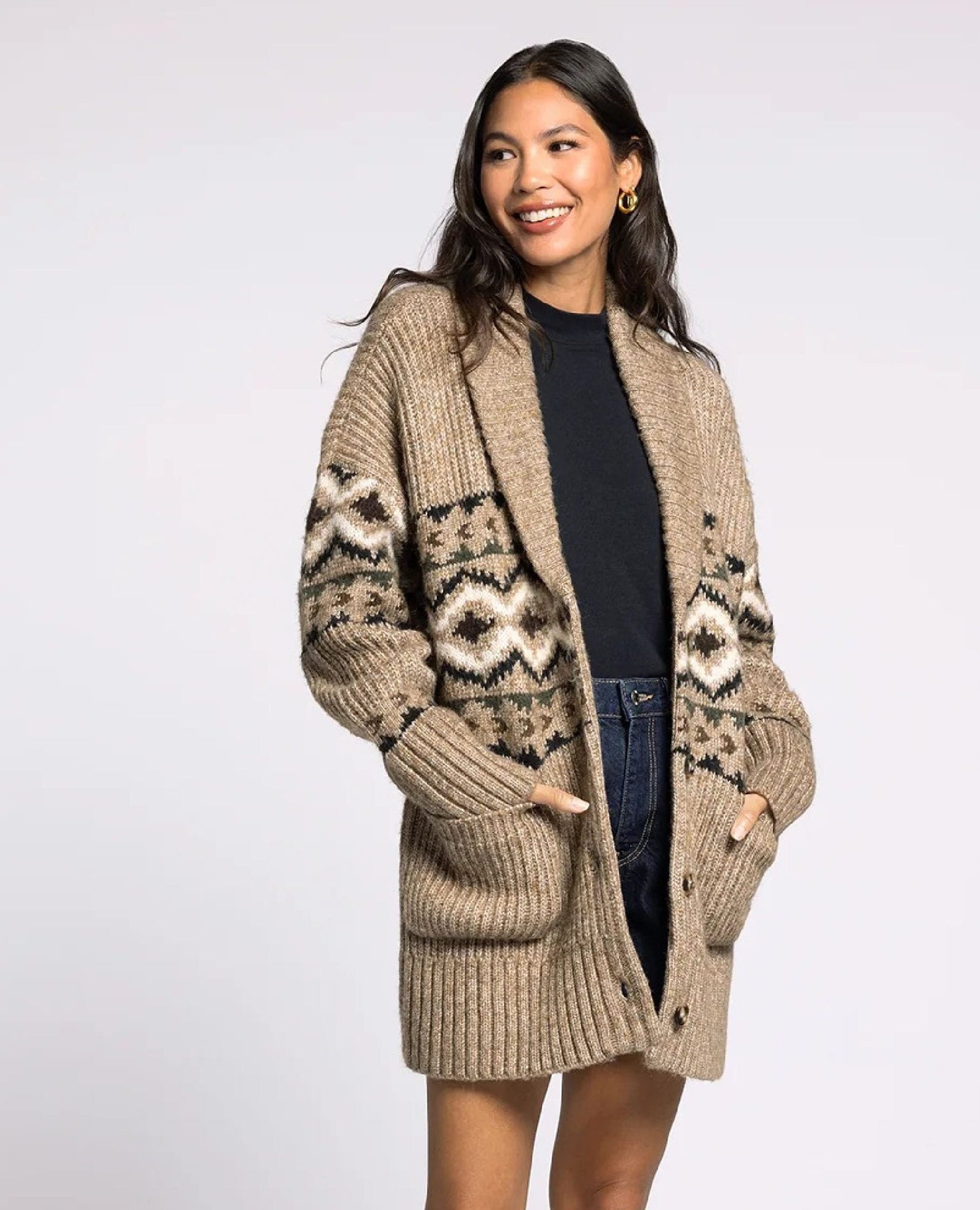 Spencer Fair Isle Cardigan – Taupe