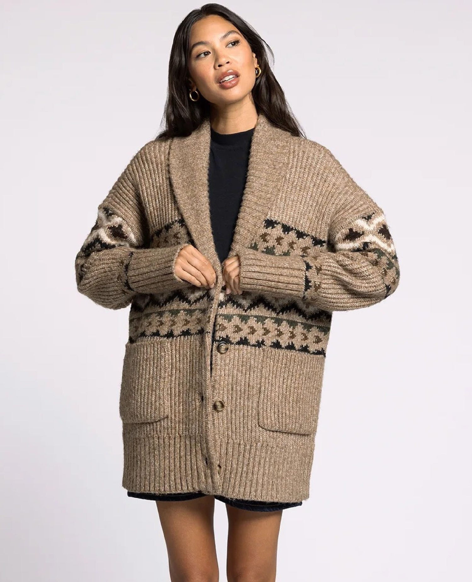 Spencer Fair Isle Cardigan – Taupe