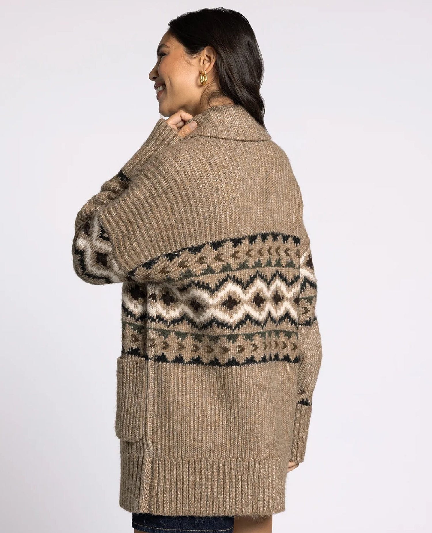 Spencer Fair Isle Cardigan – Taupe