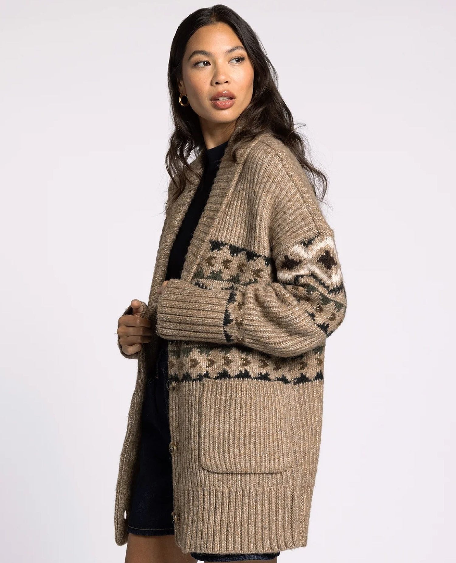 Spencer Fair Isle Cardigan – Taupe
