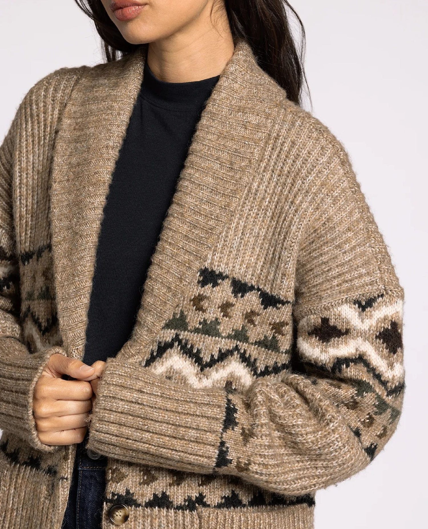 Spencer Fair Isle Cardigan – Taupe