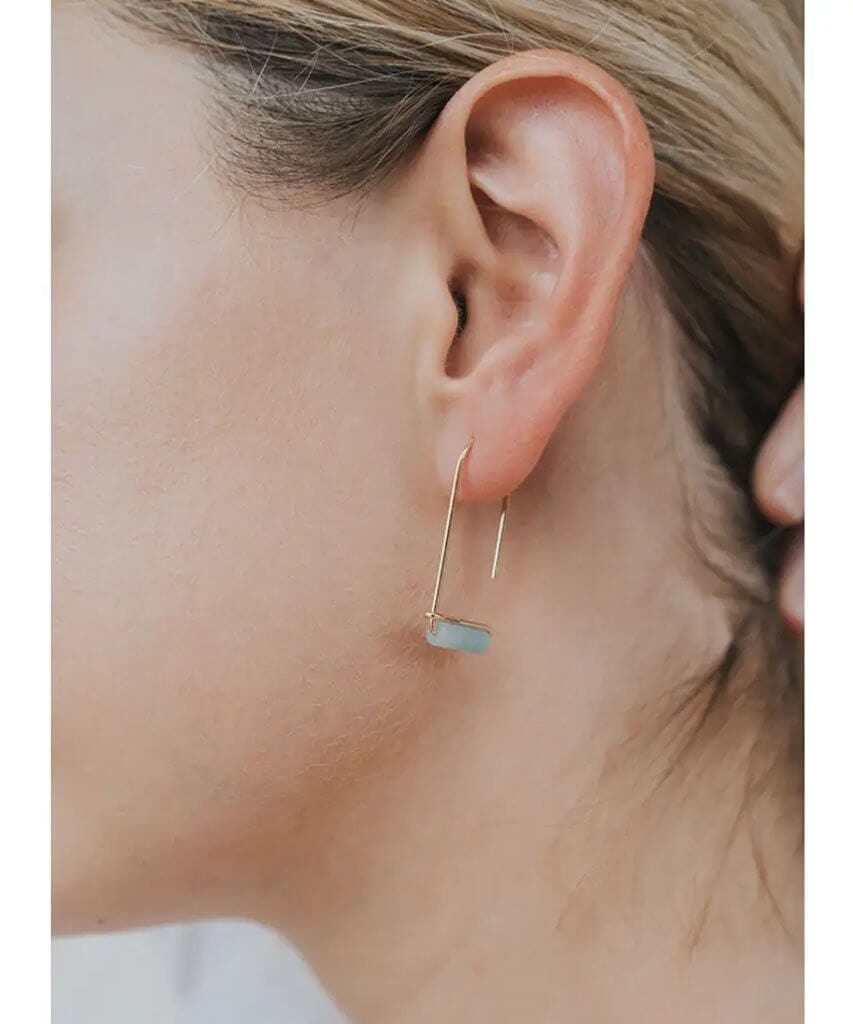 Amazonite Gemstone Drop Earrings - PINK ARROWS