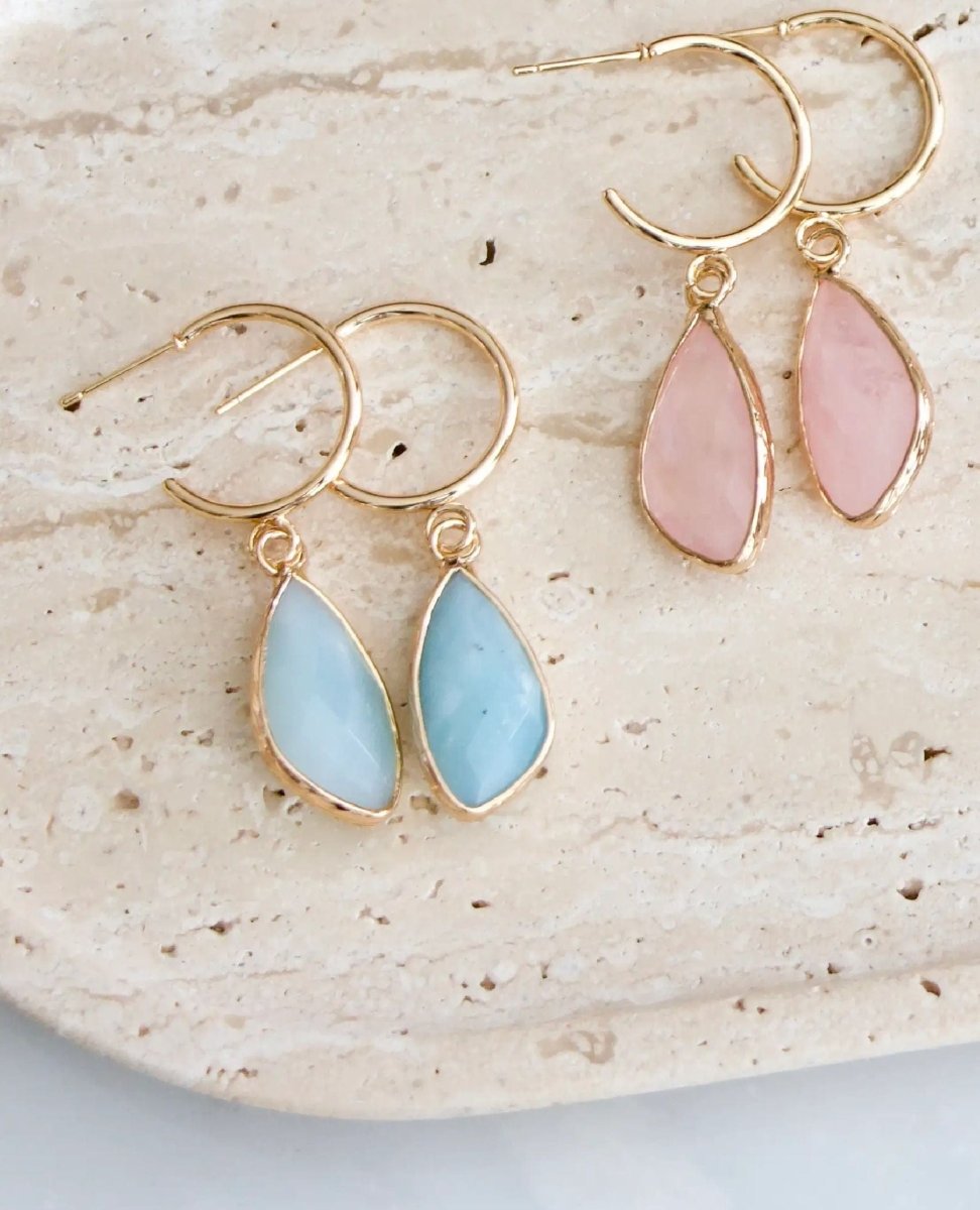 Amazonite Gold Hoop Earrings - PINK ARROWS