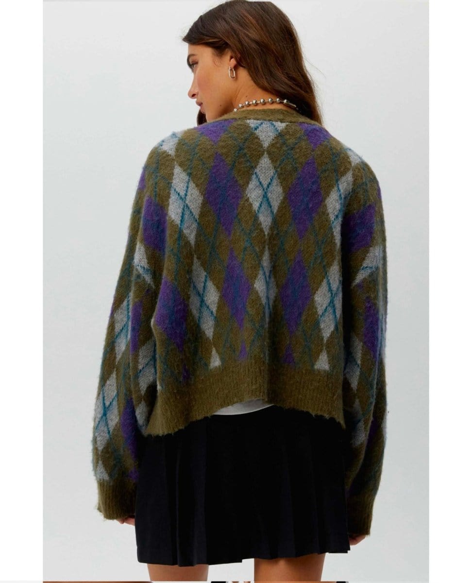 Argyle Oversized Cardigan Forest Mist - PINK ARROWS