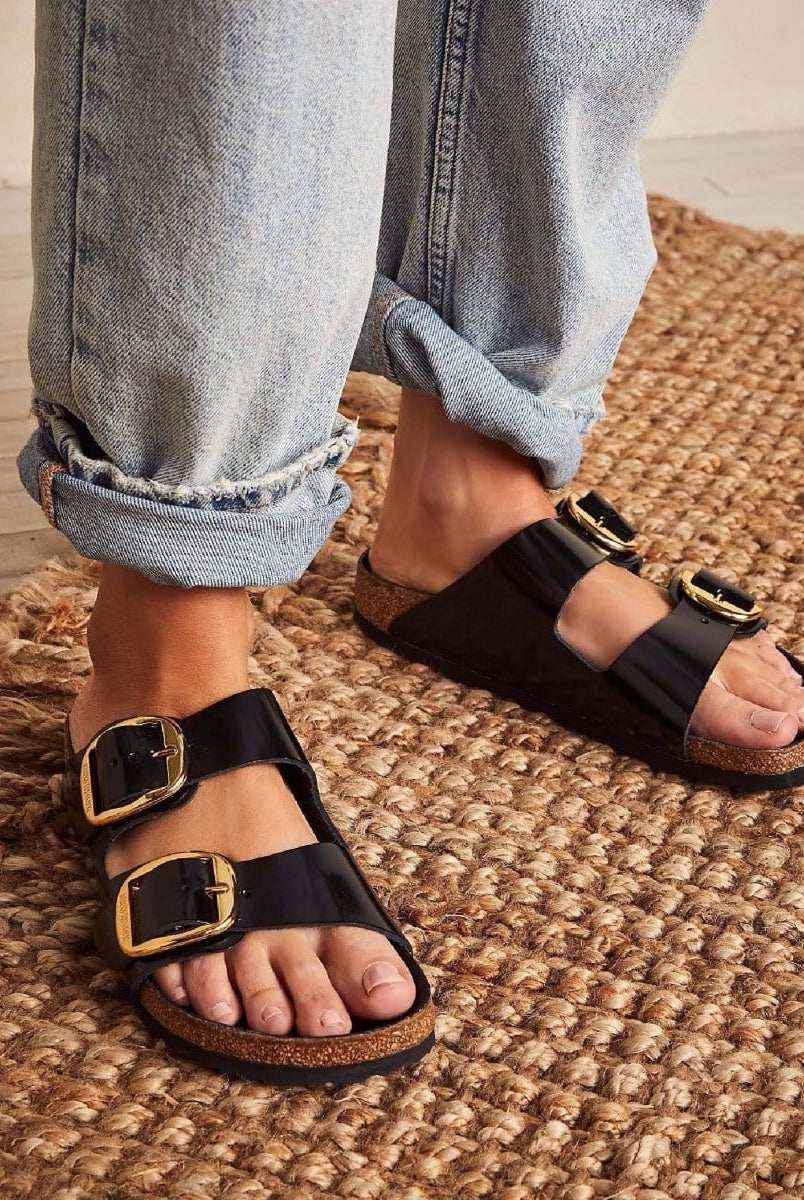Arizona High Shine Black Birkenstock - PINK ARROWS