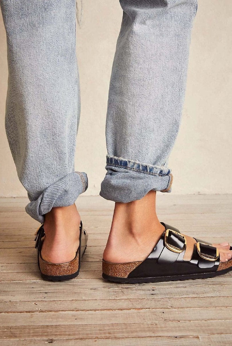 Arizona High Shine Black Birkenstock - PINK ARROWS