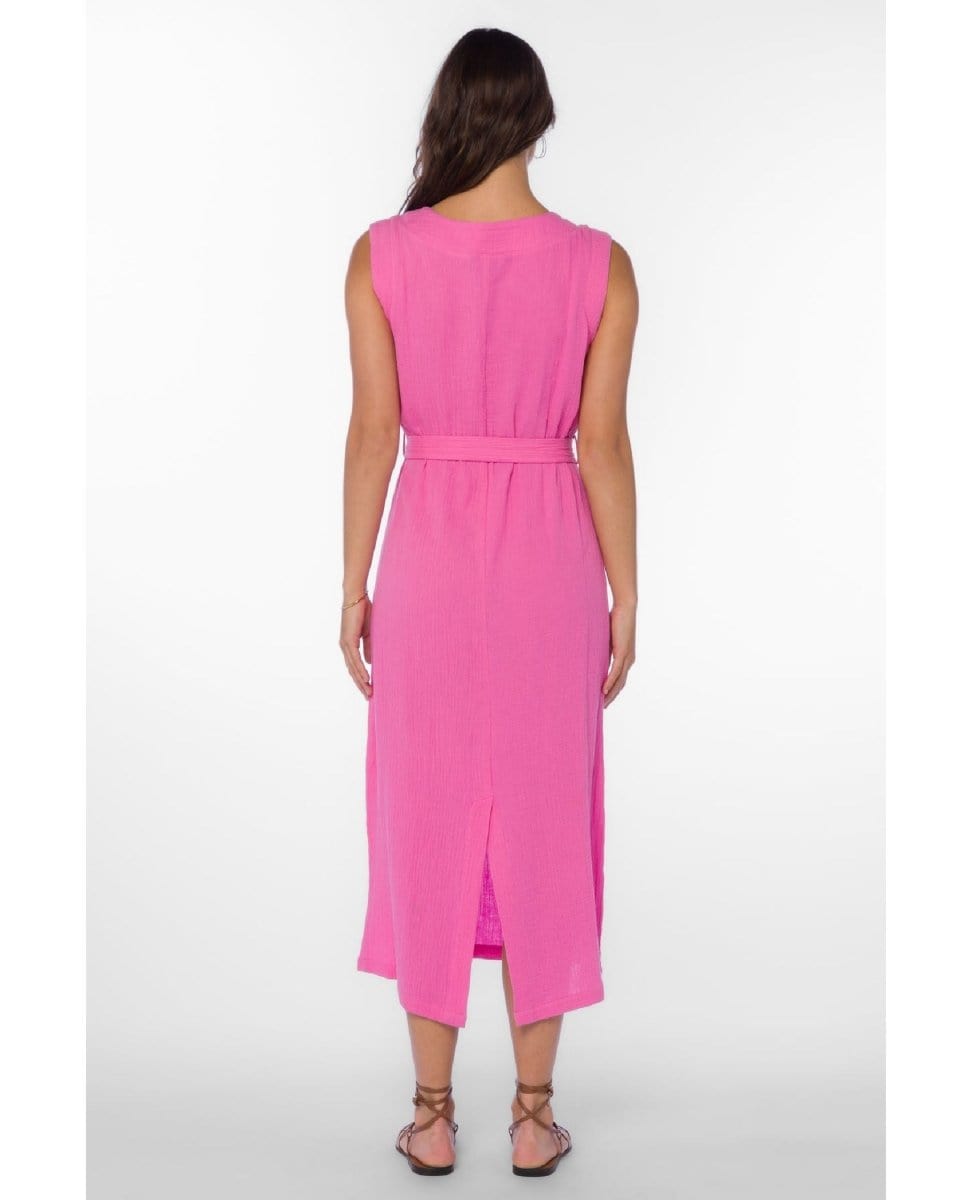 Aurelle Sleeveless Pink Midi Dress - PINK ARROWS