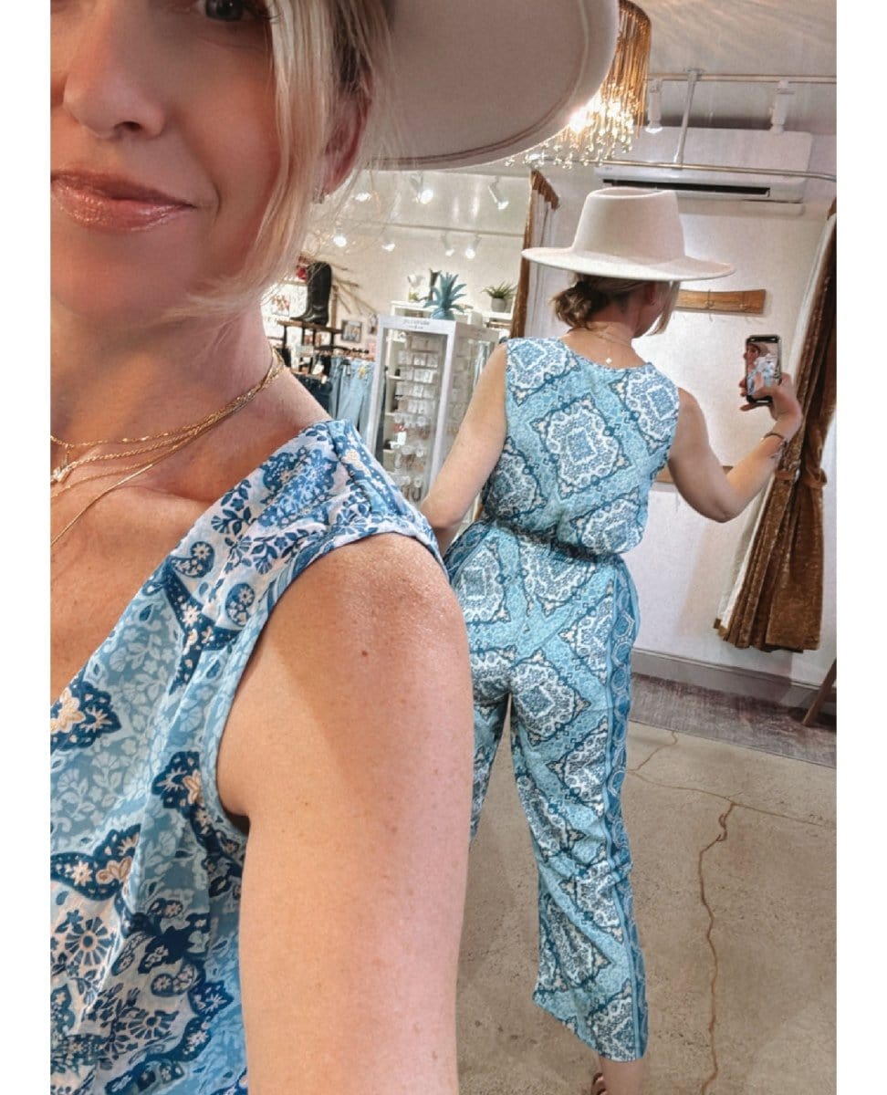 Bali Blue Print Jumpsuit - PINK ARROWS