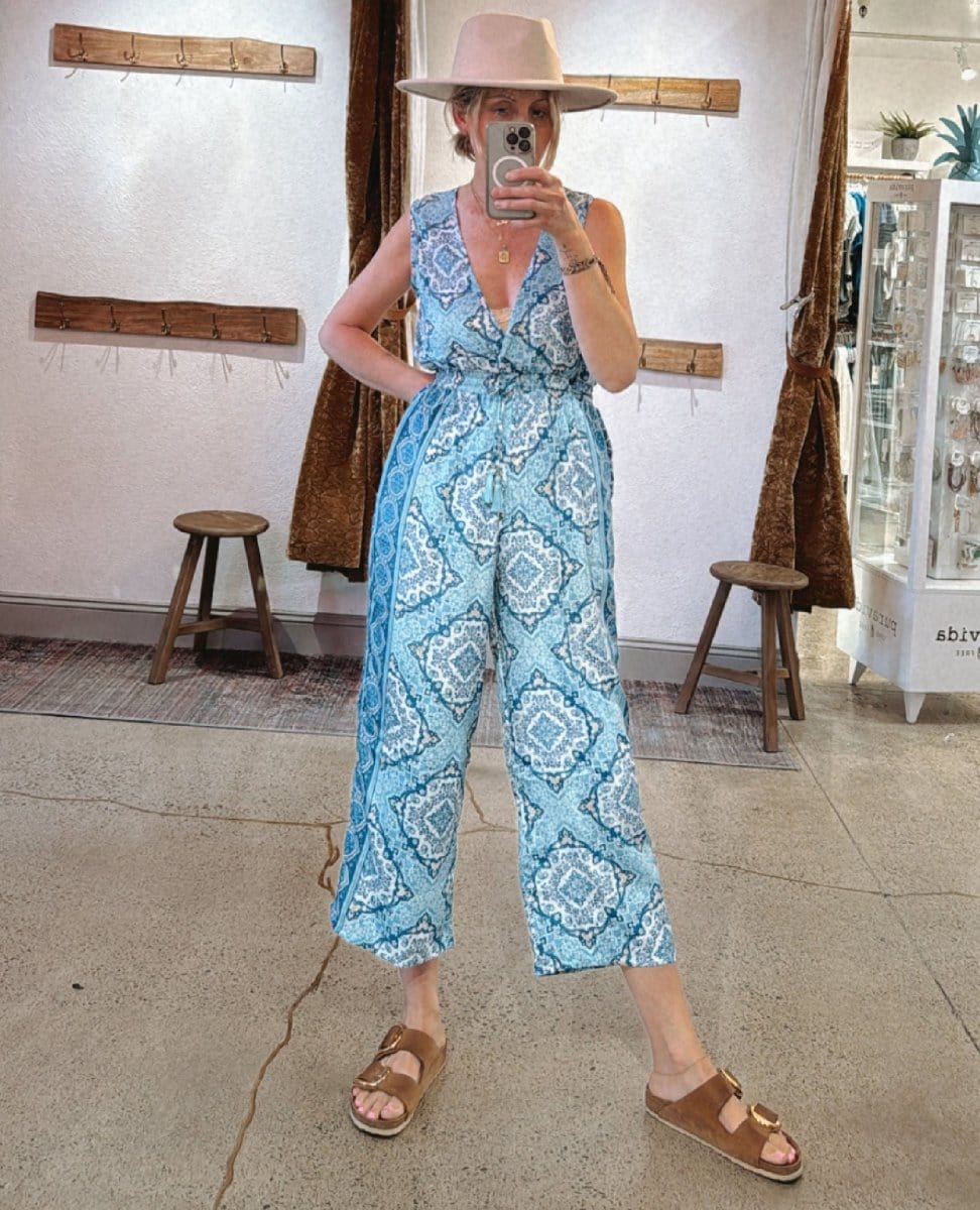 Bali Blue Print Jumpsuit - PINK ARROWS