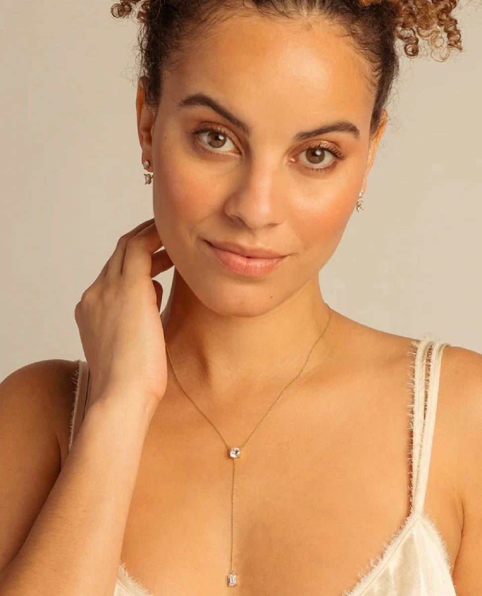 Beautifully Broken Emerald Cut Lariat Necklace 14k Gold - PINK ARROWS