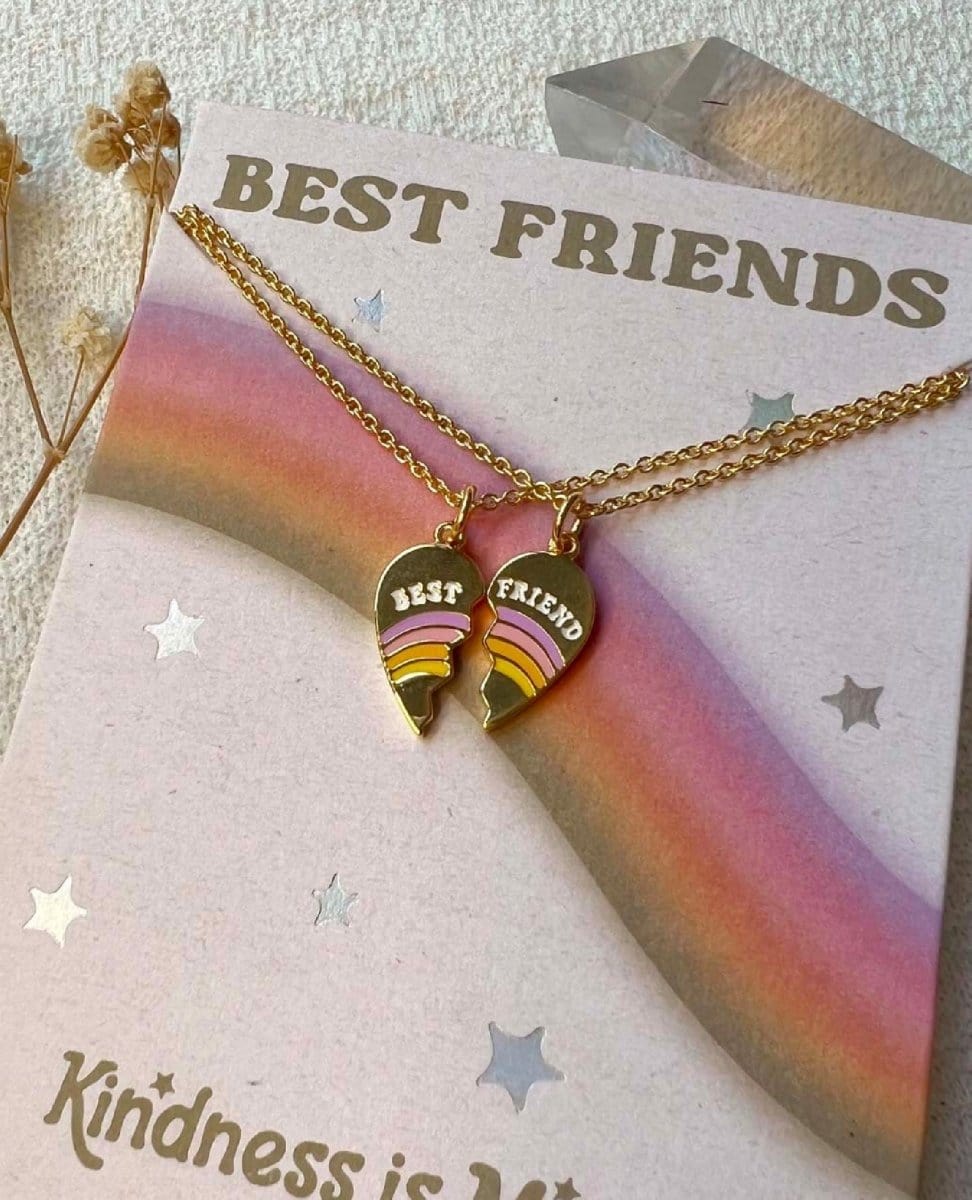 Best Friends Split Heart Necklaces - PINK ARROWS