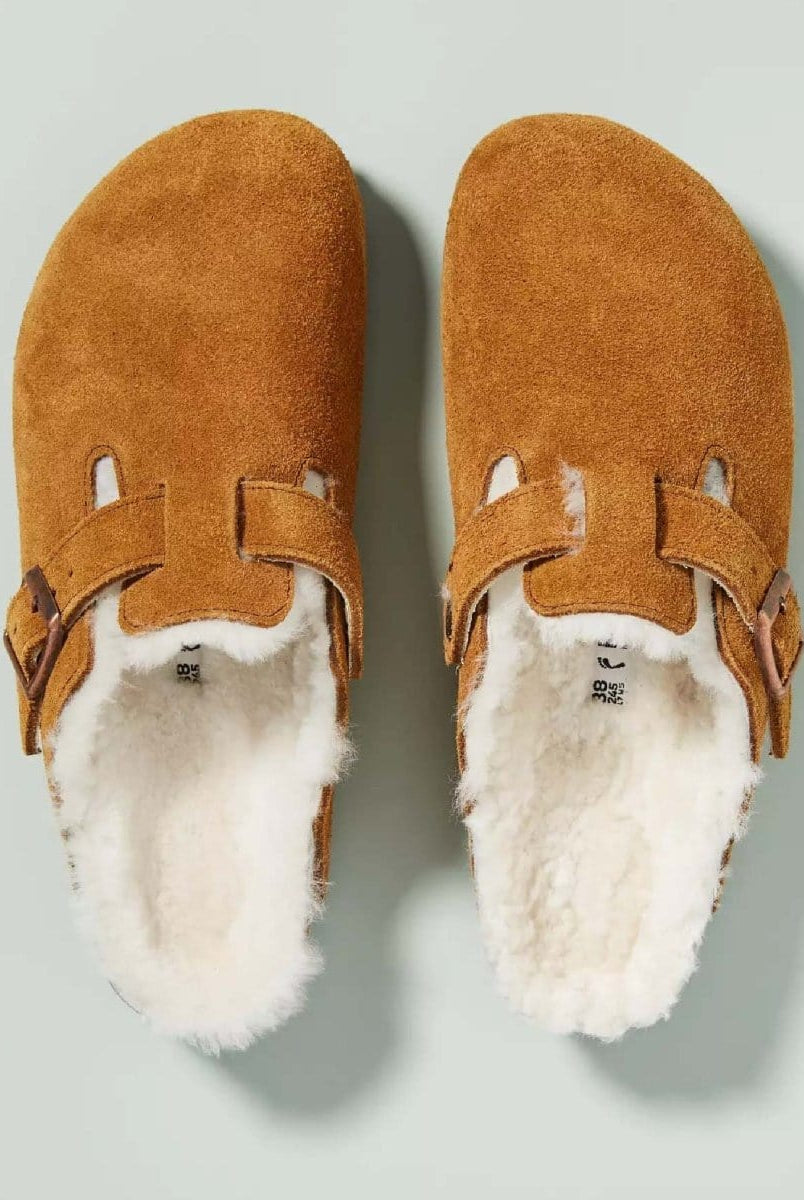 Birkenstock Boston Shearling Mink Clogs - PINK ARROWS