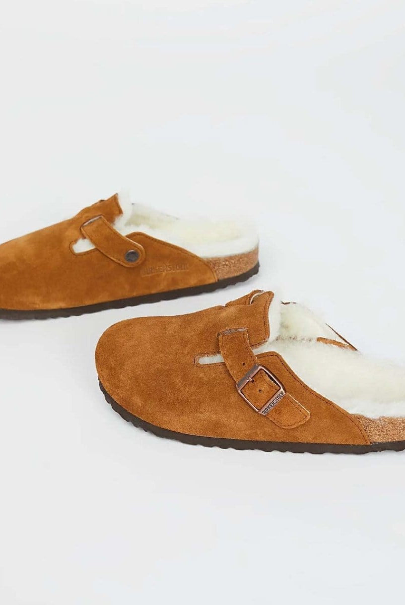 Birkenstock Boston Shearling Mink Clogs - PINK ARROWS