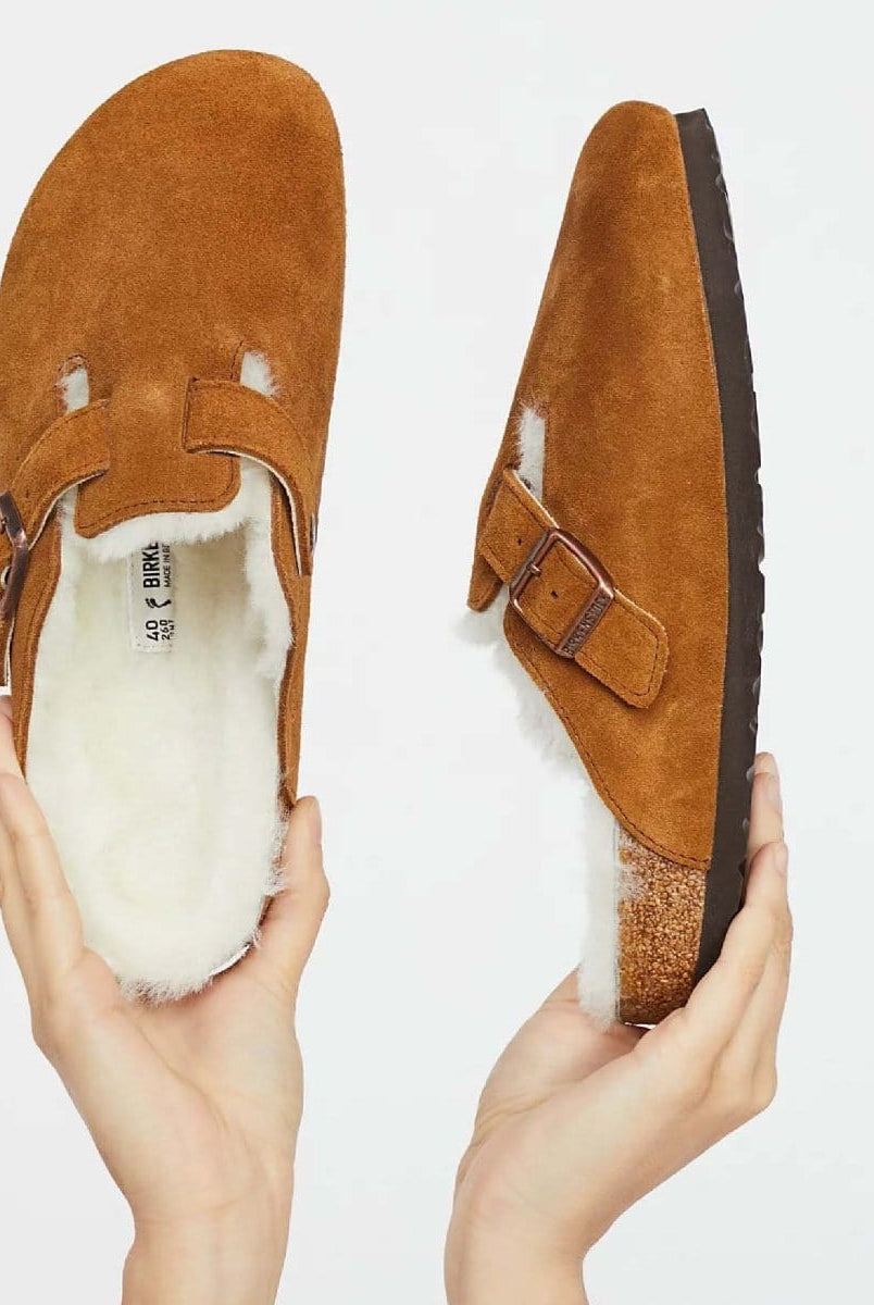 Birkenstock Boston Shearling Mink Clogs - PINK ARROWS
